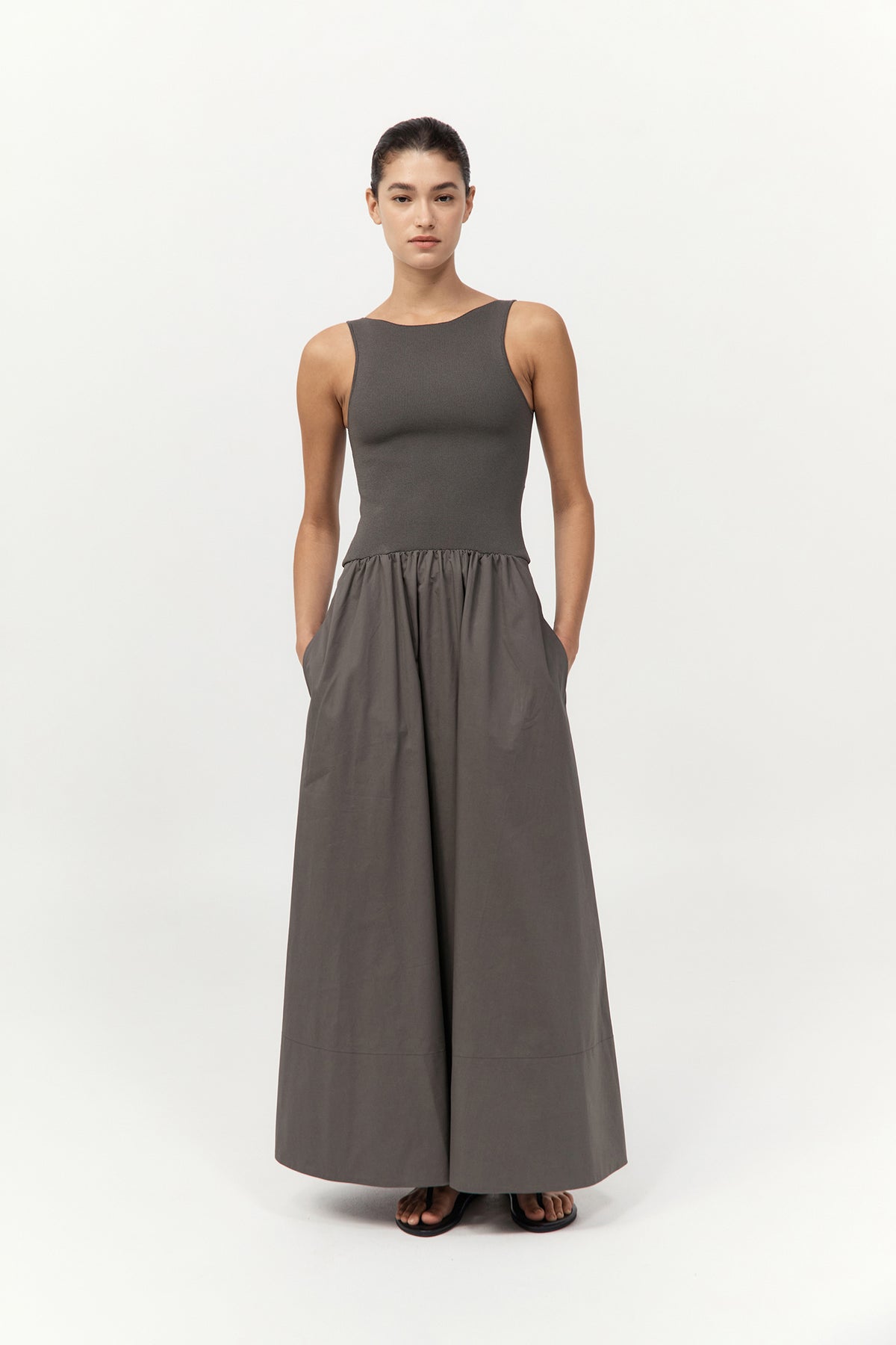 Bateau Cut Out Dress - Khaki