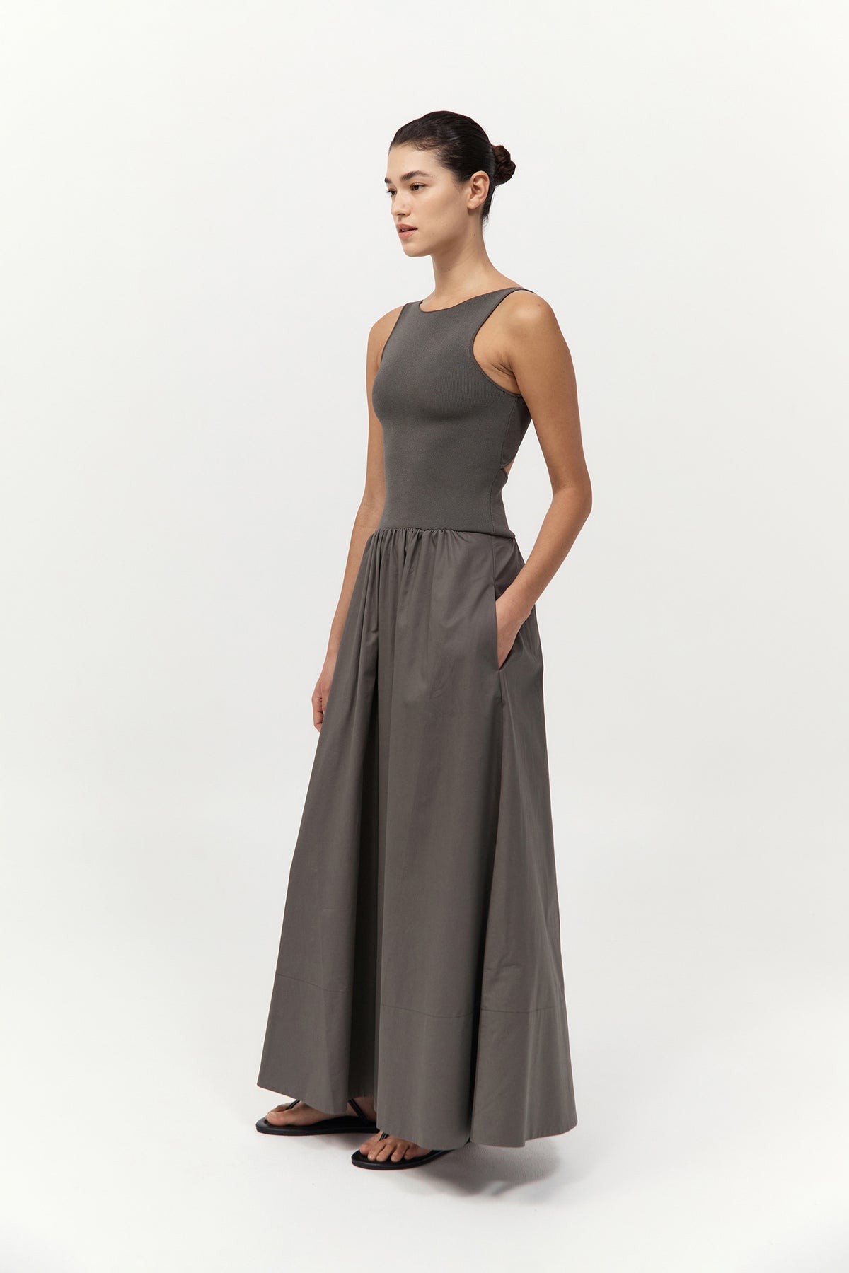 Bateau Cut Out Dress - Khaki
