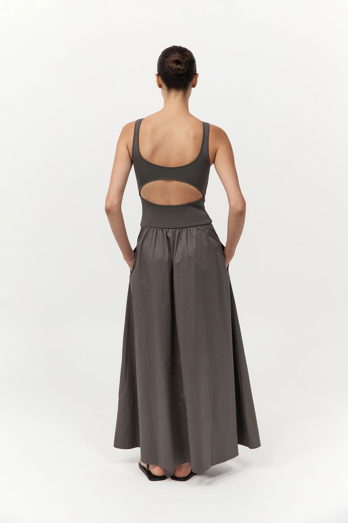 Bateau Cut Out Dress - Khaki
