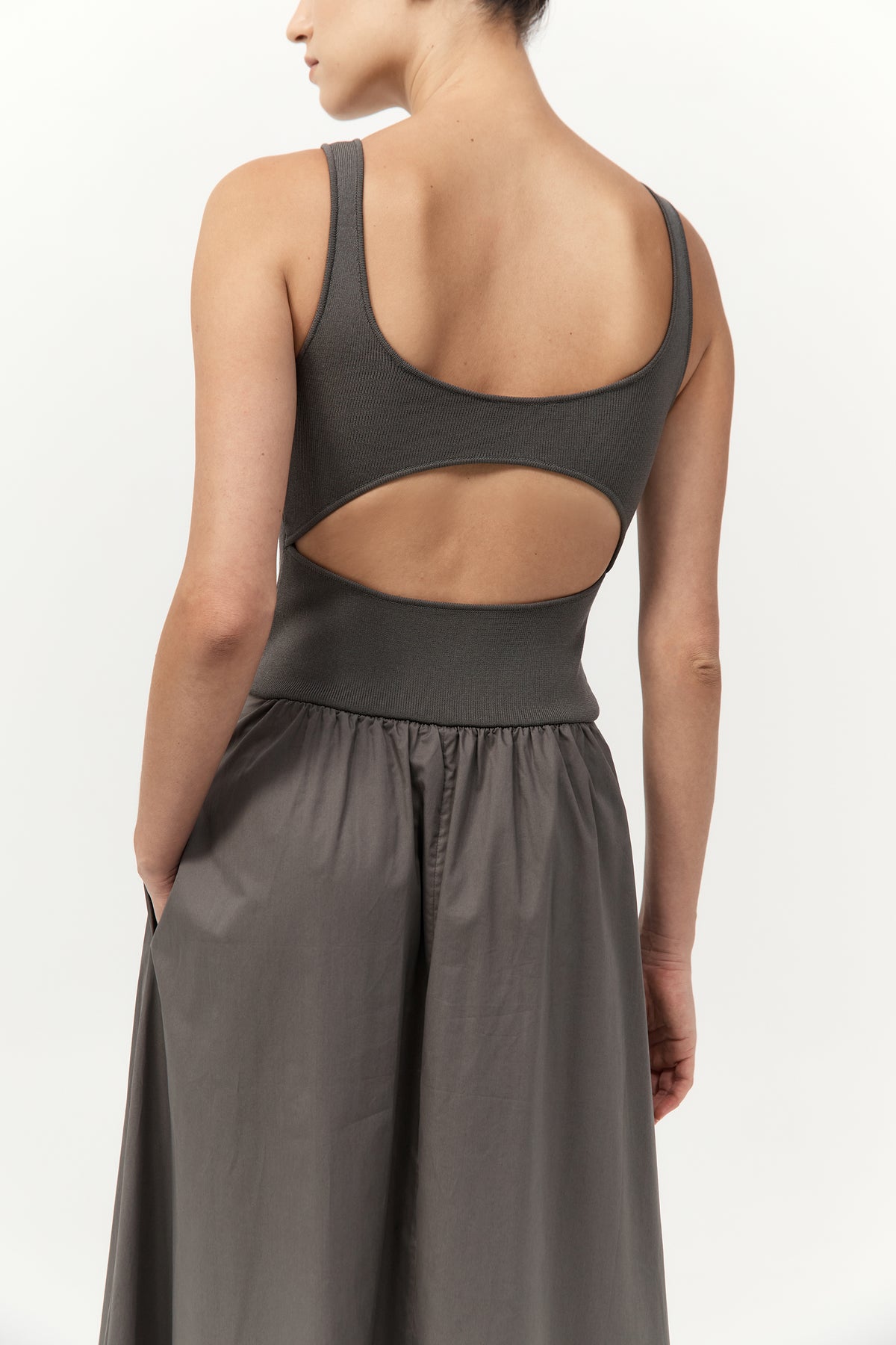 Bateau Cut Out Dress - Khaki