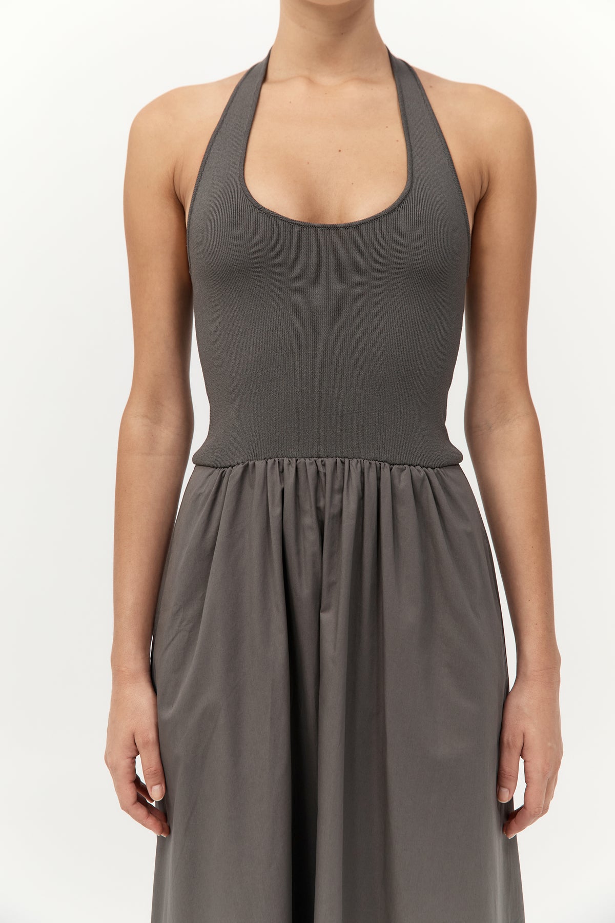 St. Agni | Halter Gathered Dress - Khaki St. Agni | Halter Gathered Dress - Khaki