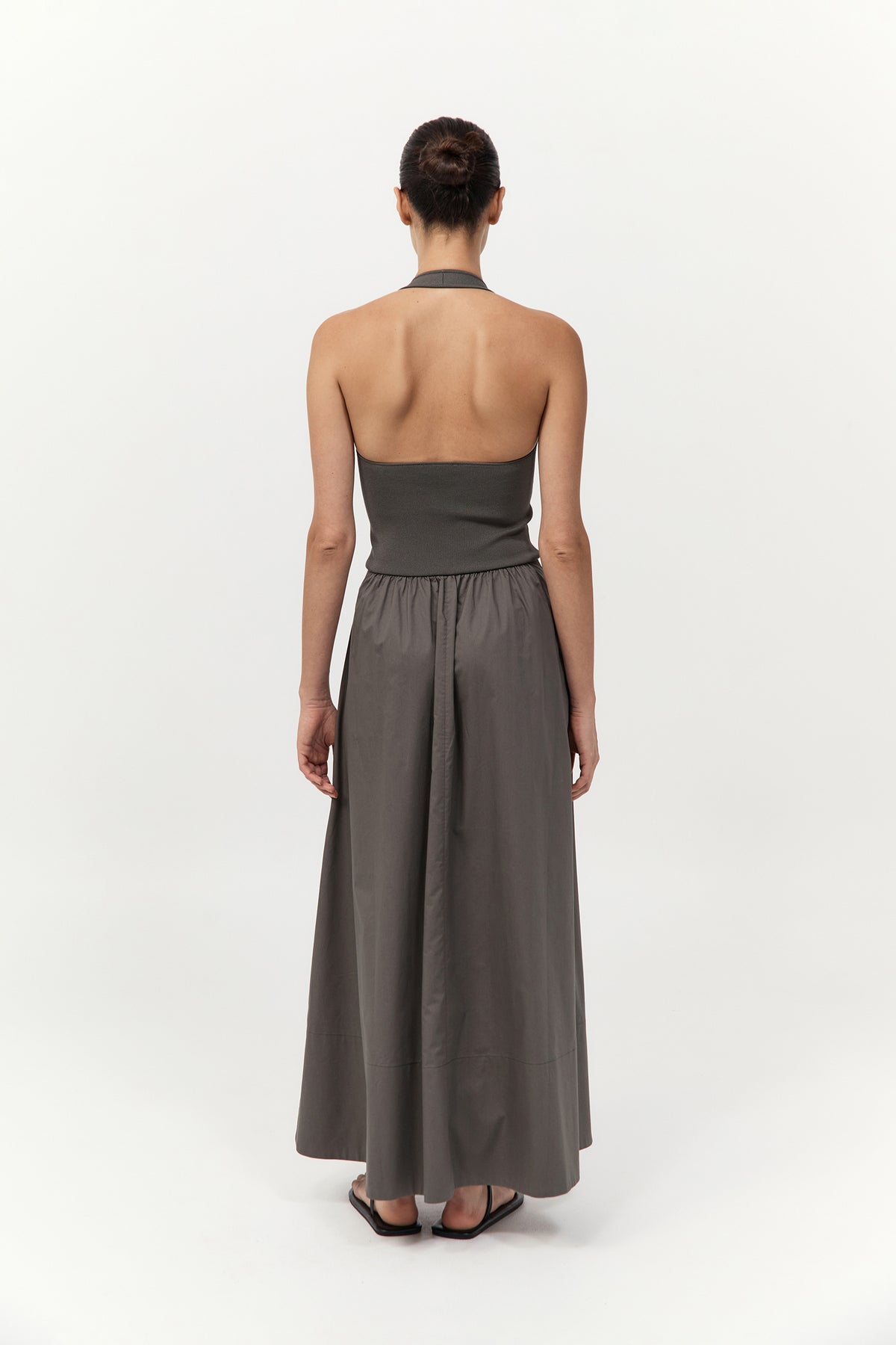 st agni green dress St. Agni Khaki Backless Circle Hem Dress