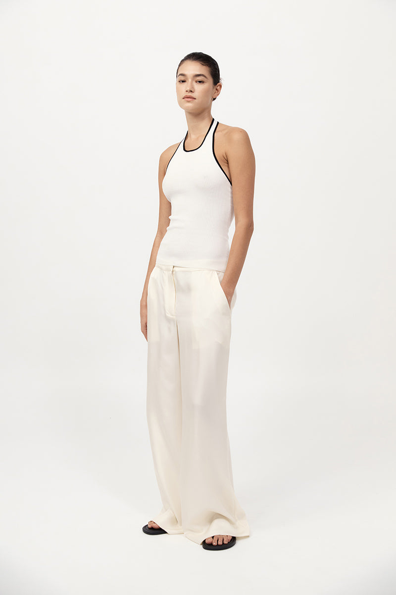 Fine Line Halter Top - Off White / Black