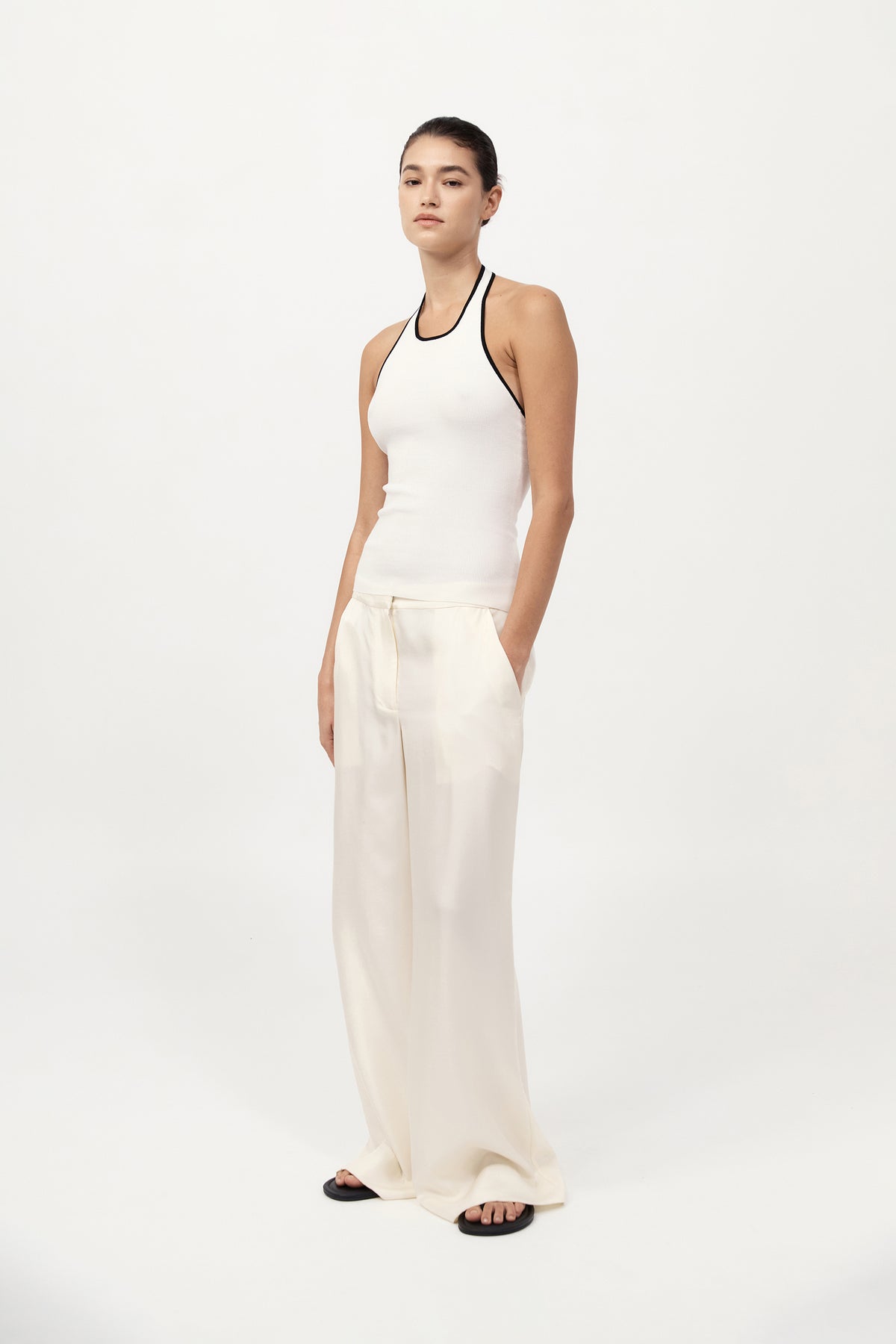 Fine Line Halter Top - Off White / Black