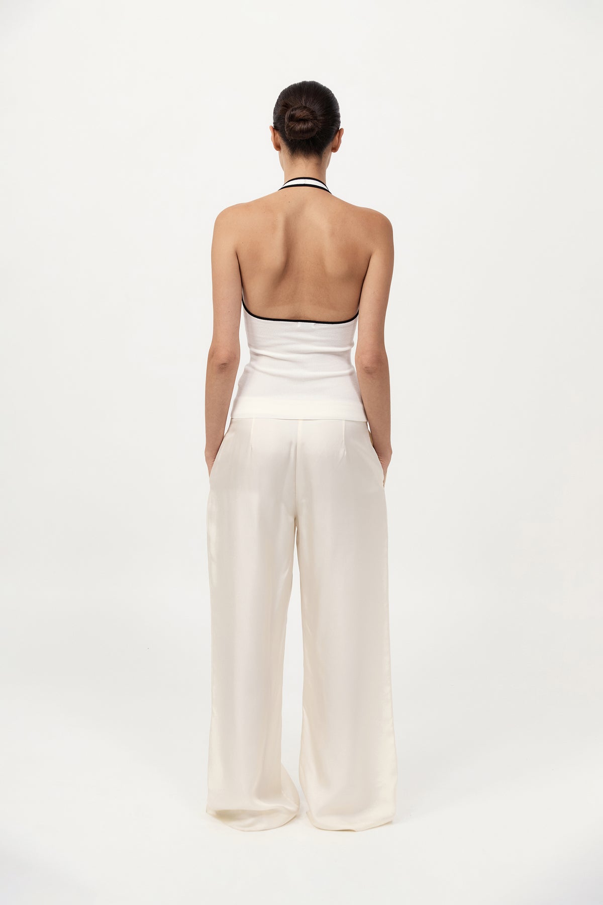 Fine Line Halter Top - Off White / Black