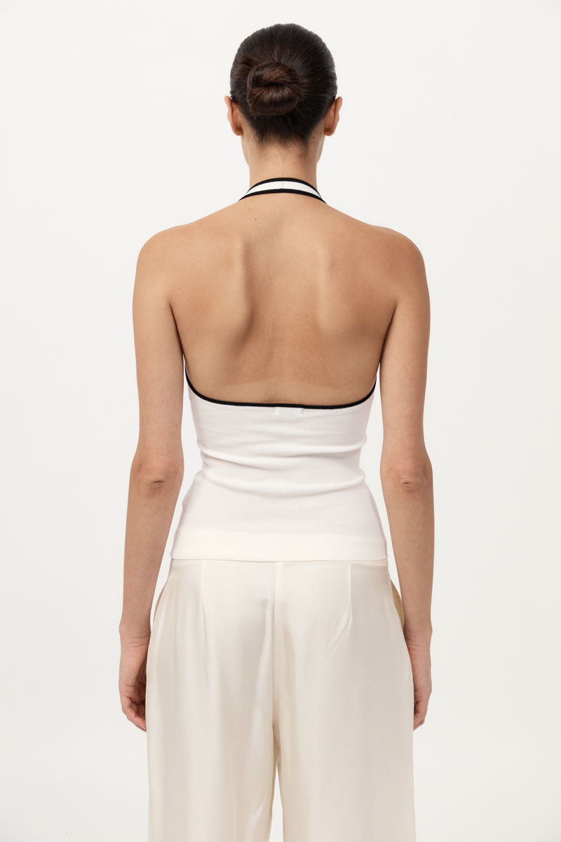 Fine Line Halter Top - Off White / Black