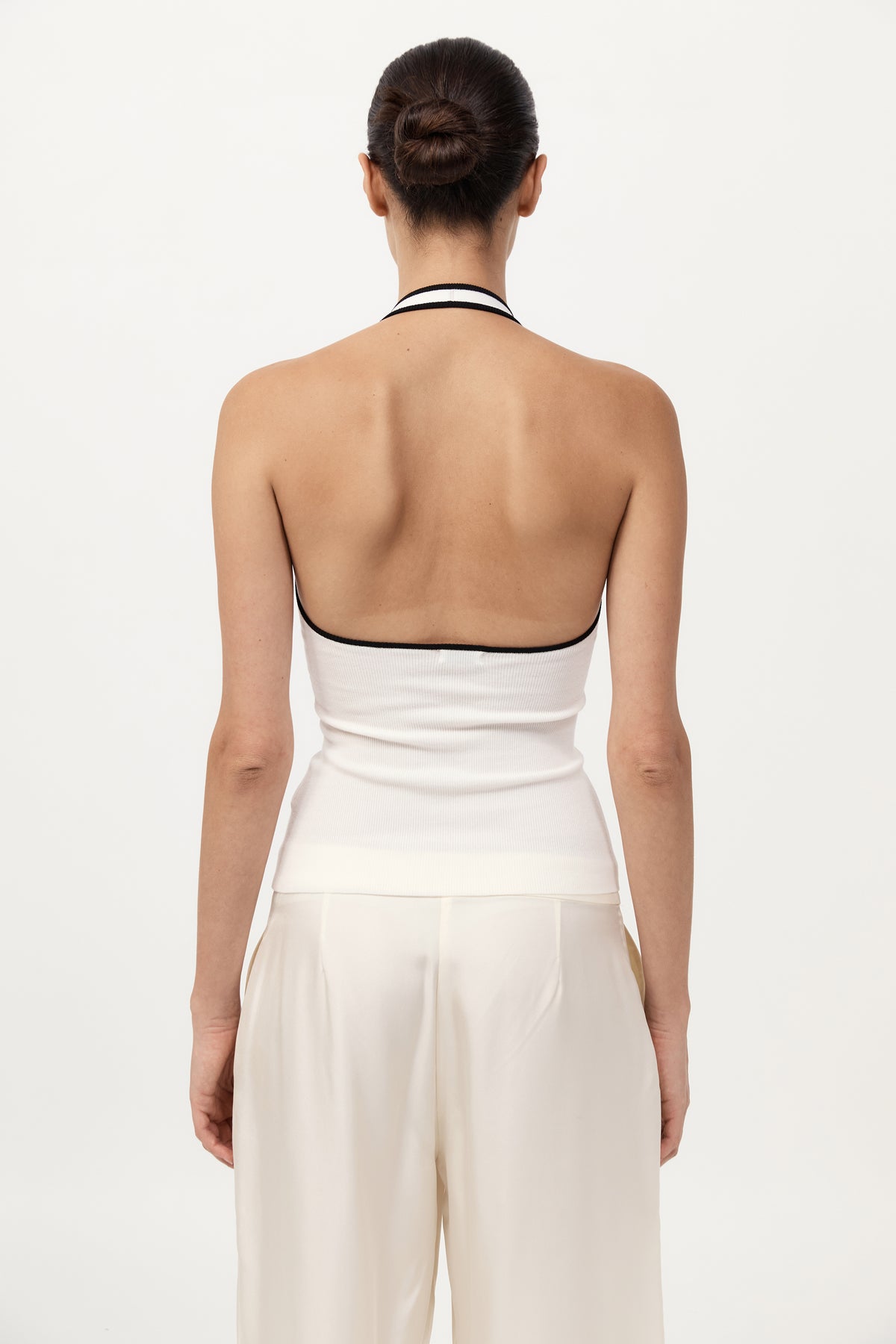 Fine Line Halter Top - Off White / Black