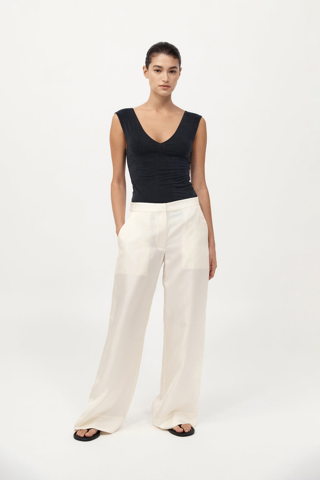 St. Agni | Silk Twill Pants - Milk
