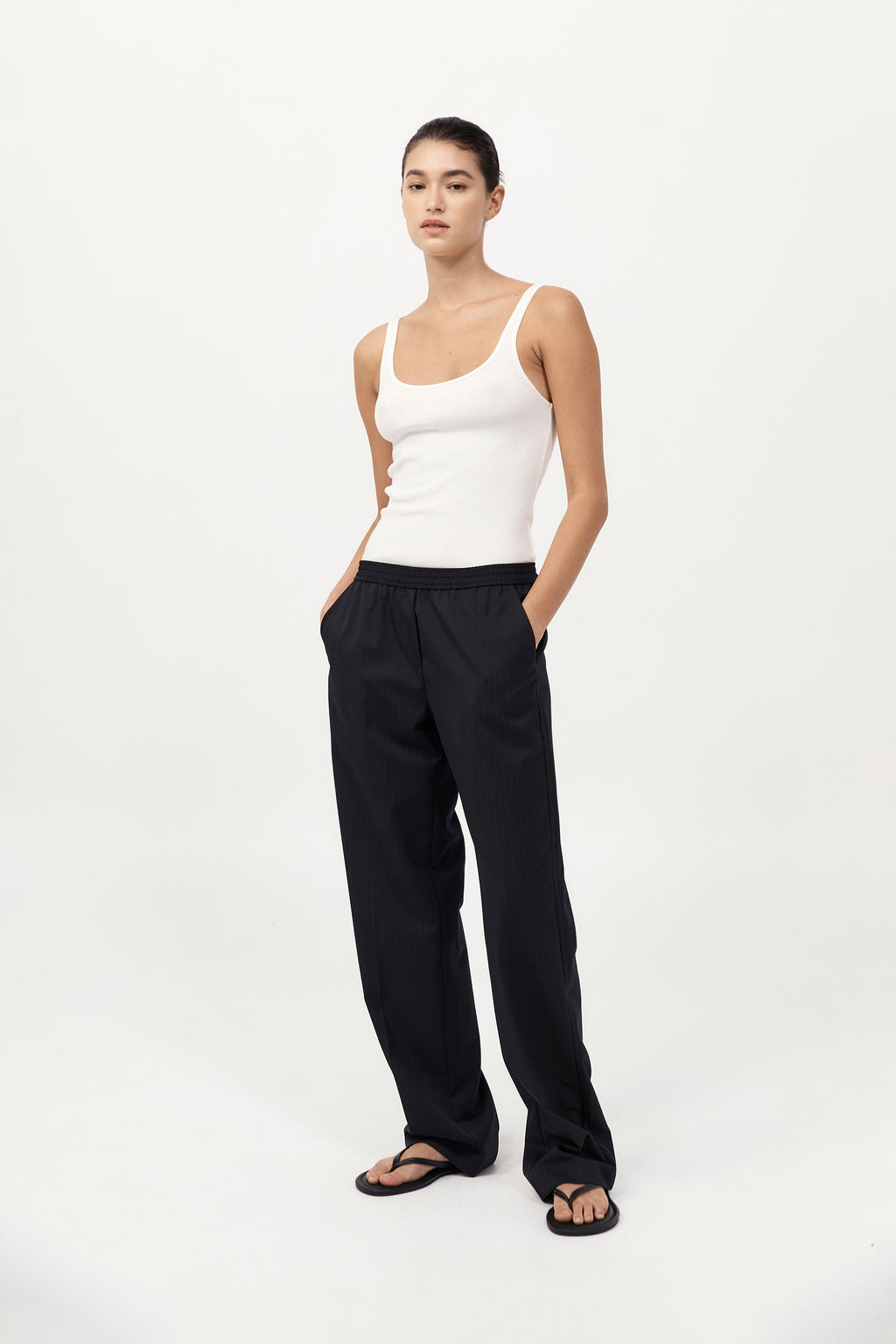 St. Agni | Tailored Active Pants - Black Pinstripe