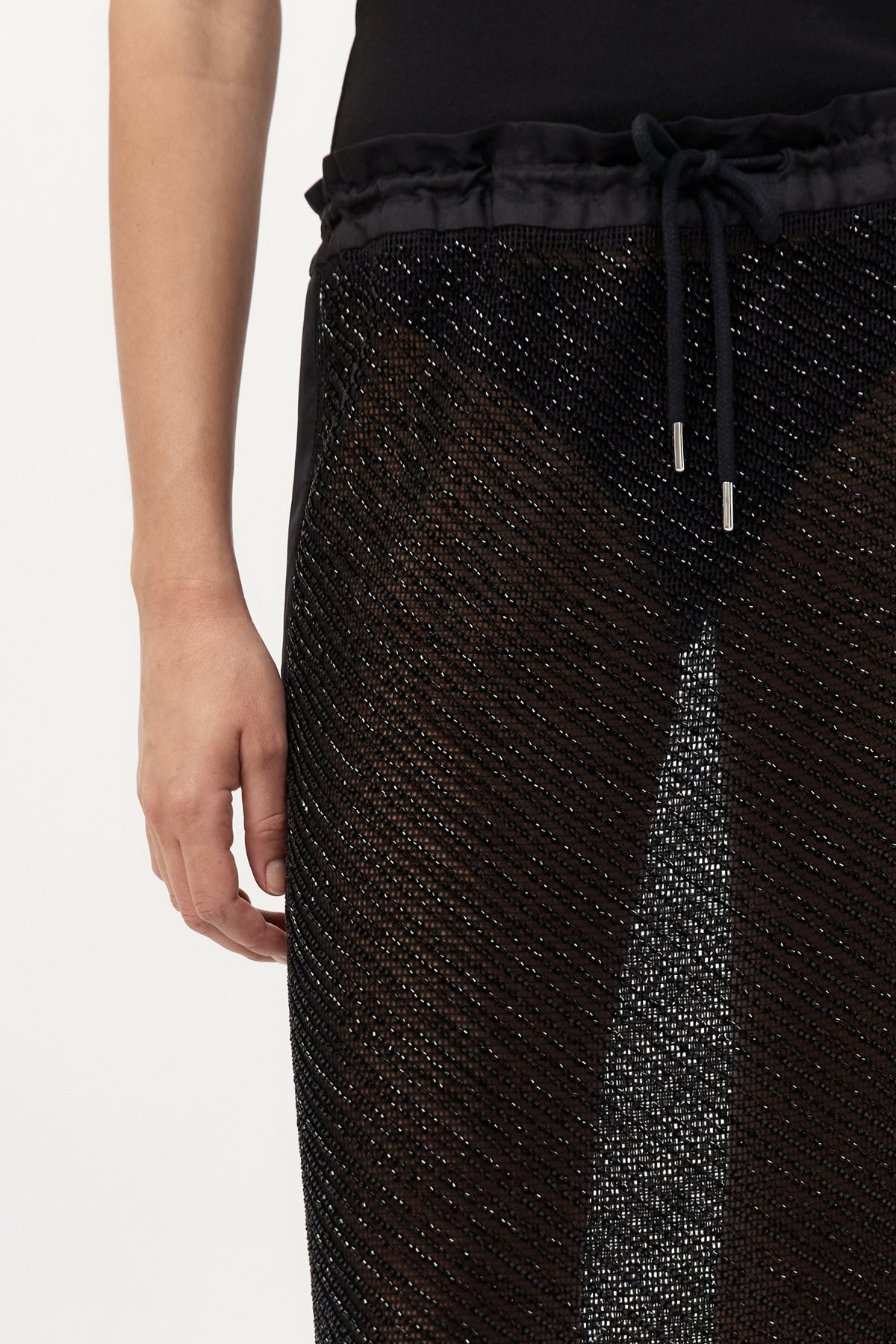 Glass Beaded Mesh Skirt - Jet Black