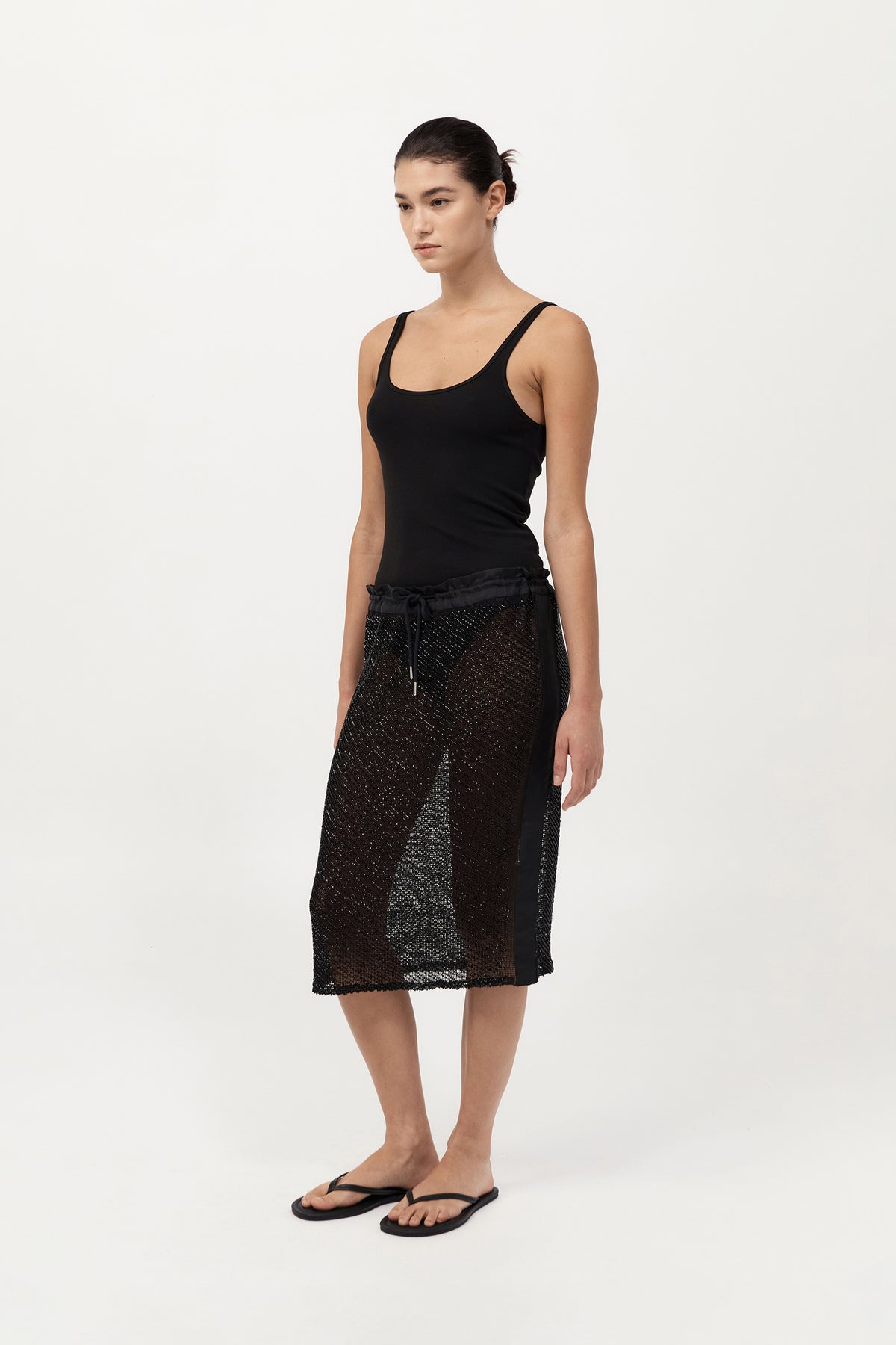 Glass Beaded Mesh Skirt - Jet Black