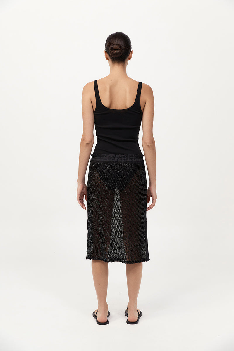 Glass Beaded Mesh Skirt - Jet Black