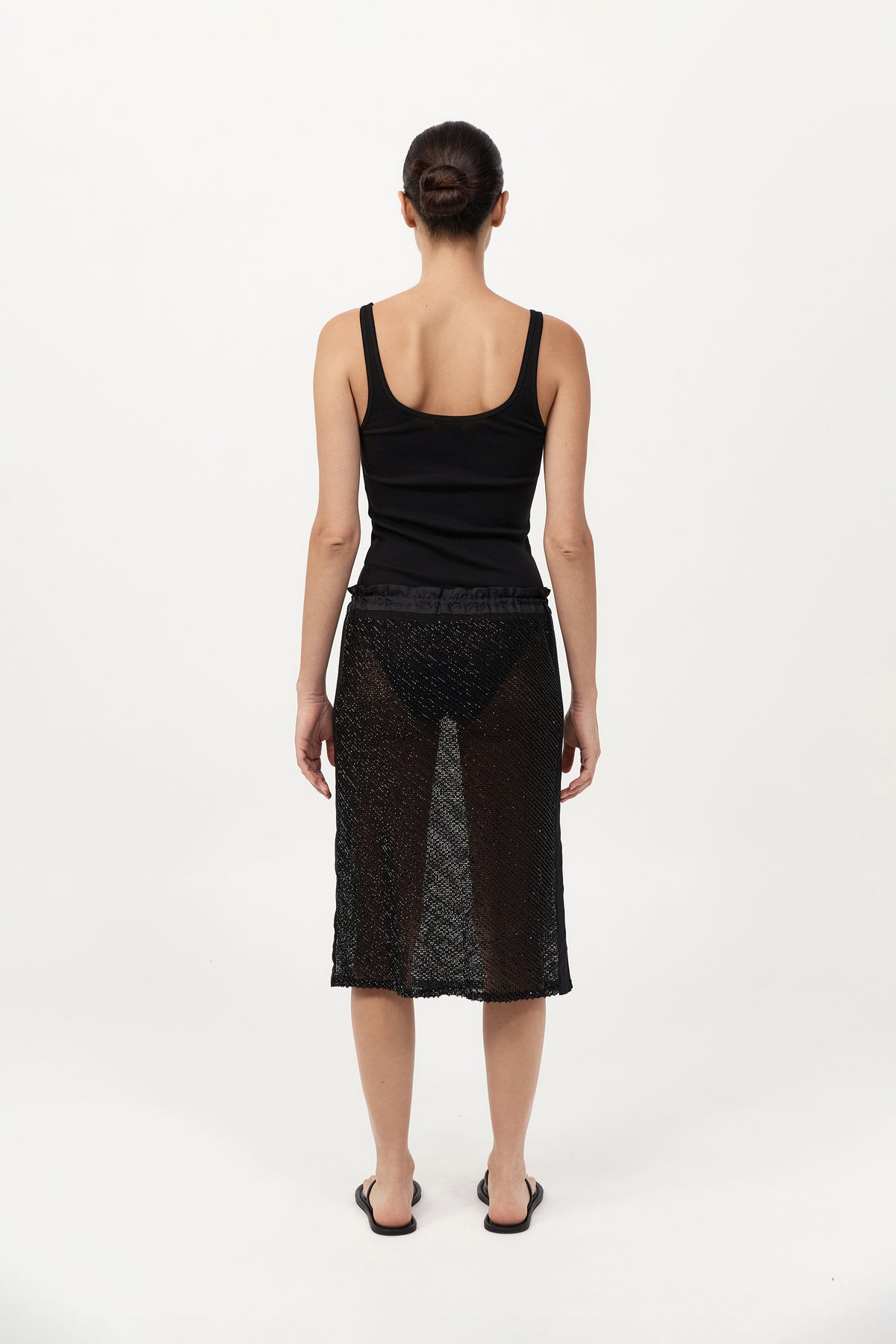 Glass Beaded Mesh Skirt - Jet Black