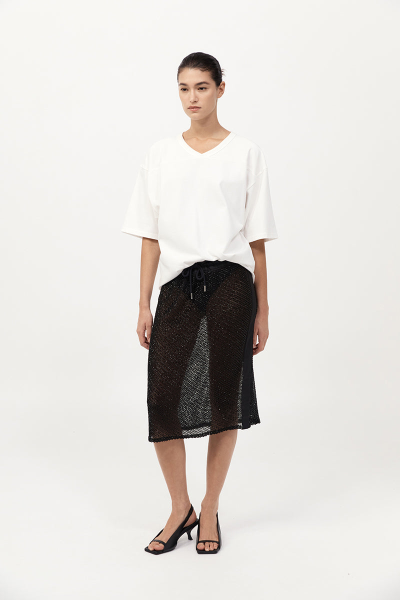 Glass Beaded Mesh Skirt - Jet Black