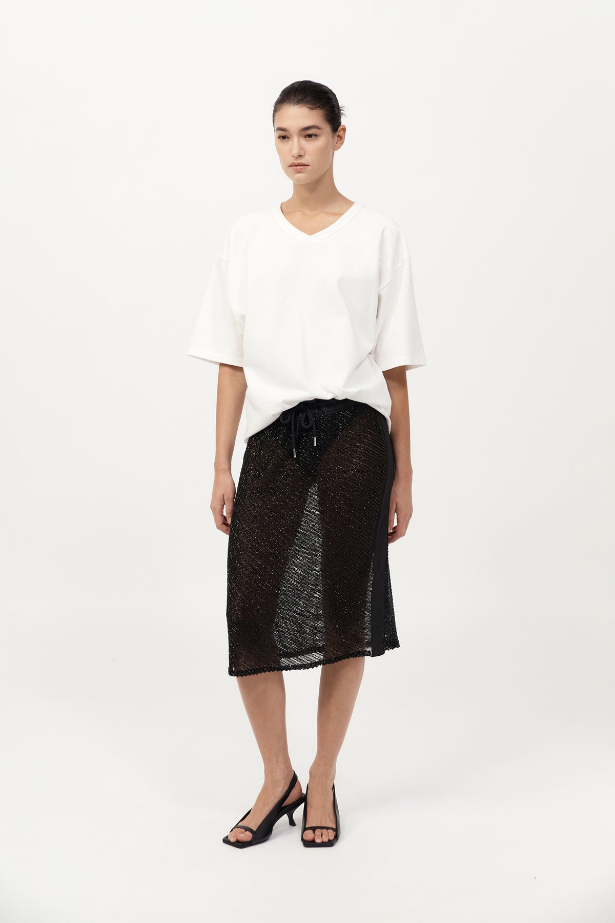 Glass Beaded Mesh Skirt - Jet Black