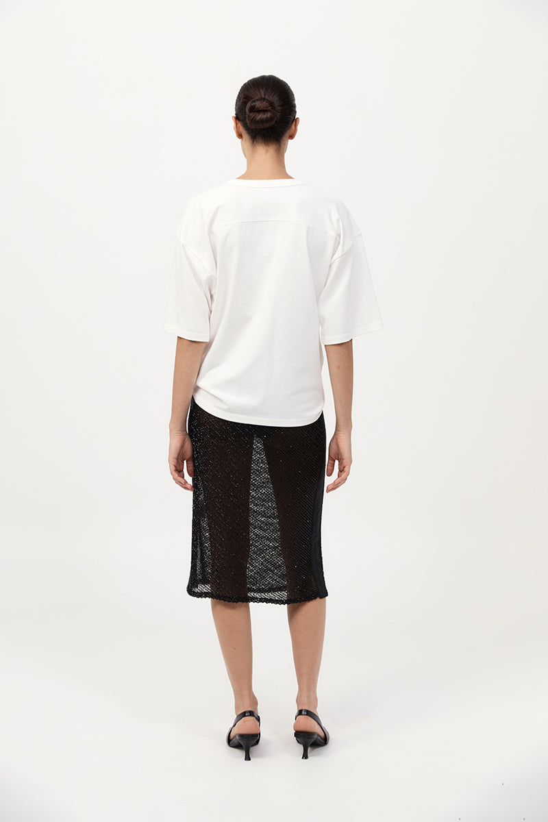 Glass Beaded Mesh Skirt - Jet Black