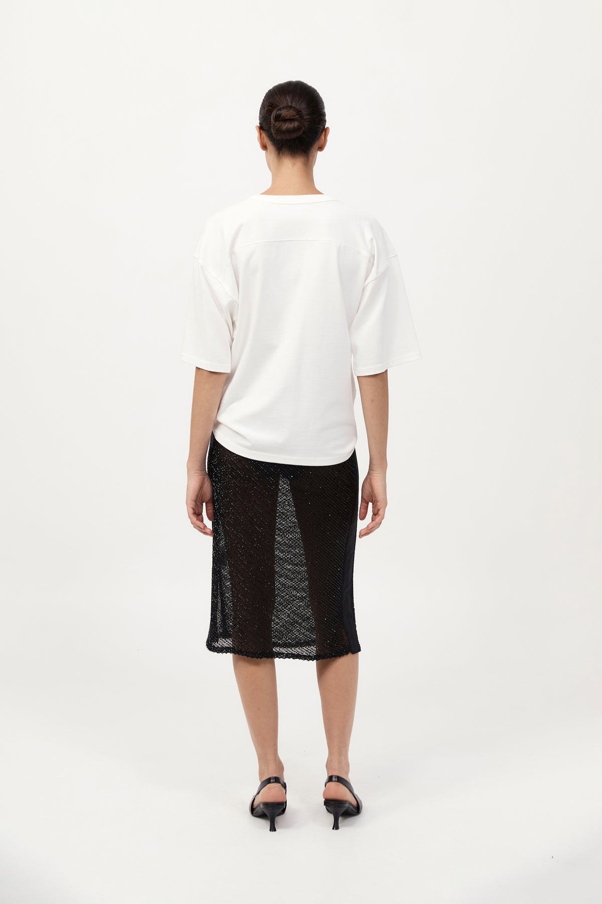 Glass Beaded Mesh Skirt - Jet Black
