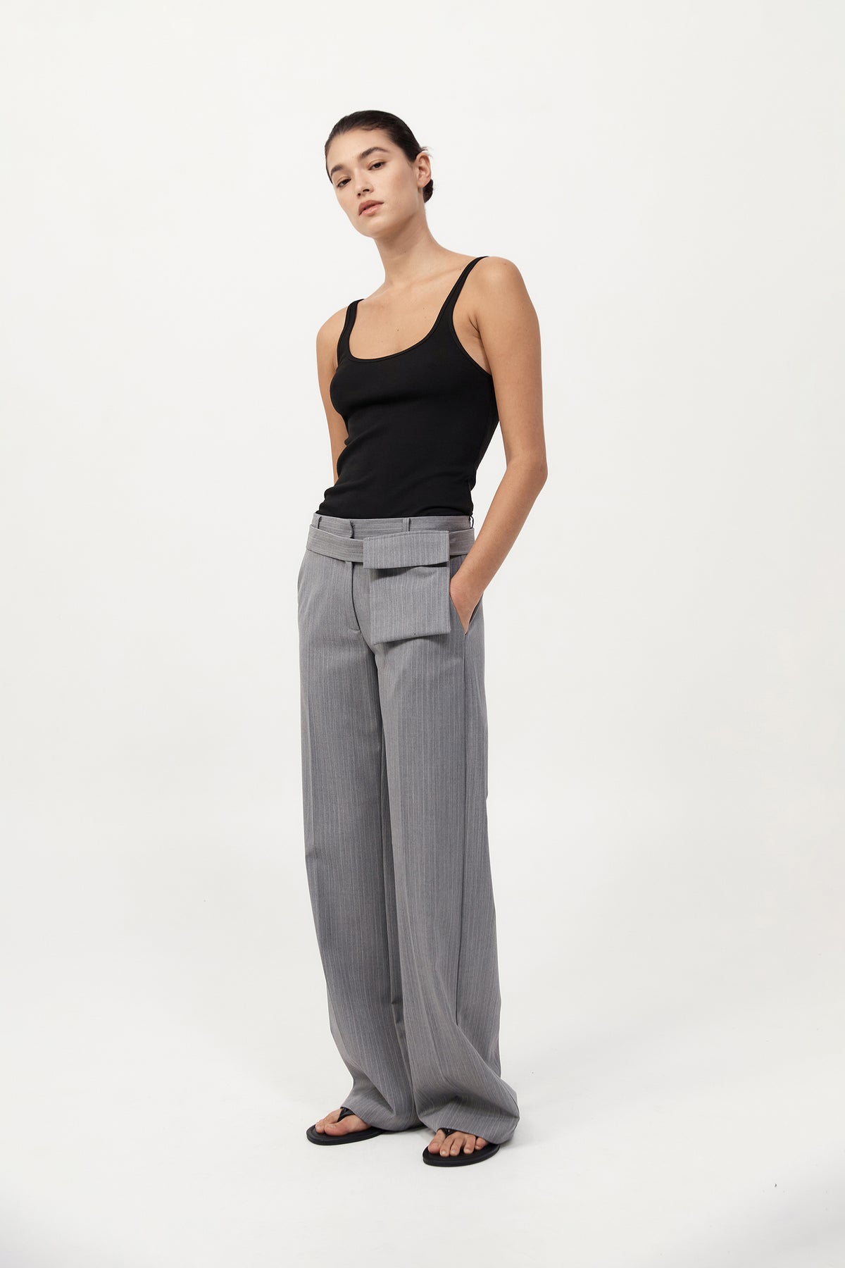 Carter Pocket Belt Pants - Grey Pinstripe