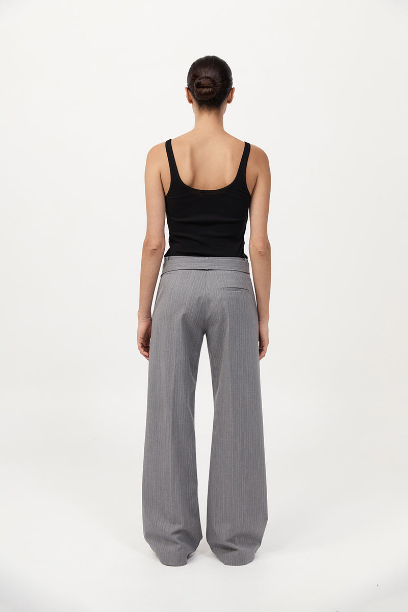 Carter Pocket Belt Pants - Grey Pinstripe
