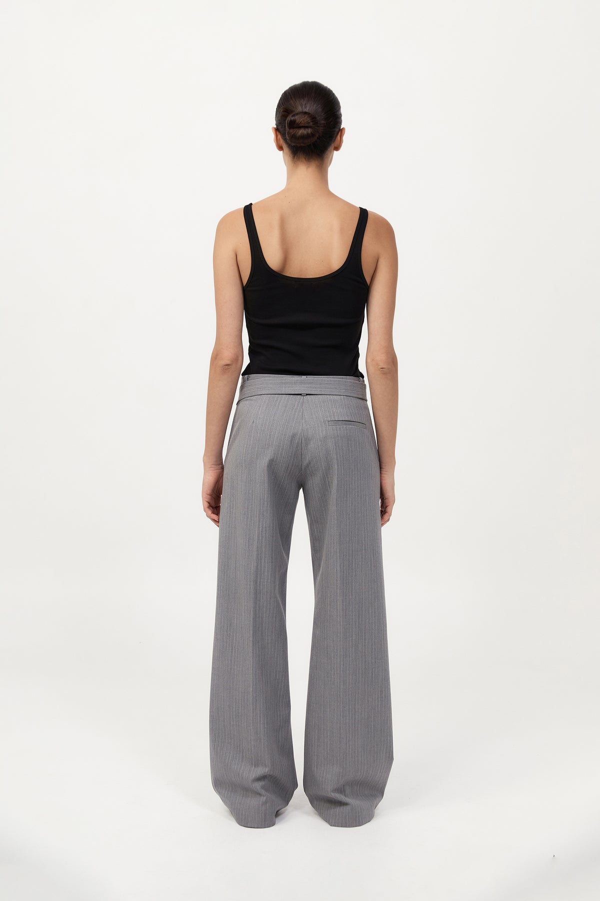Carter Pocket Belt Pants - Grey Pinstripe