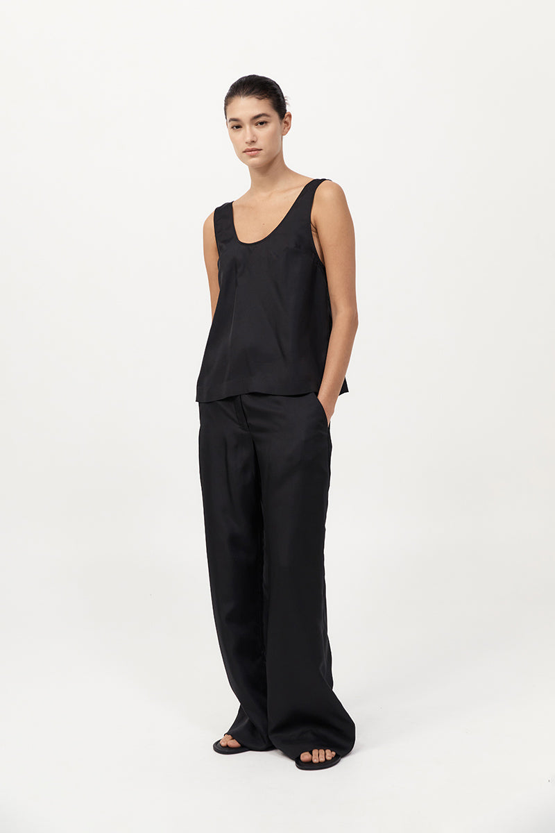 Silk Twill Pants - Black