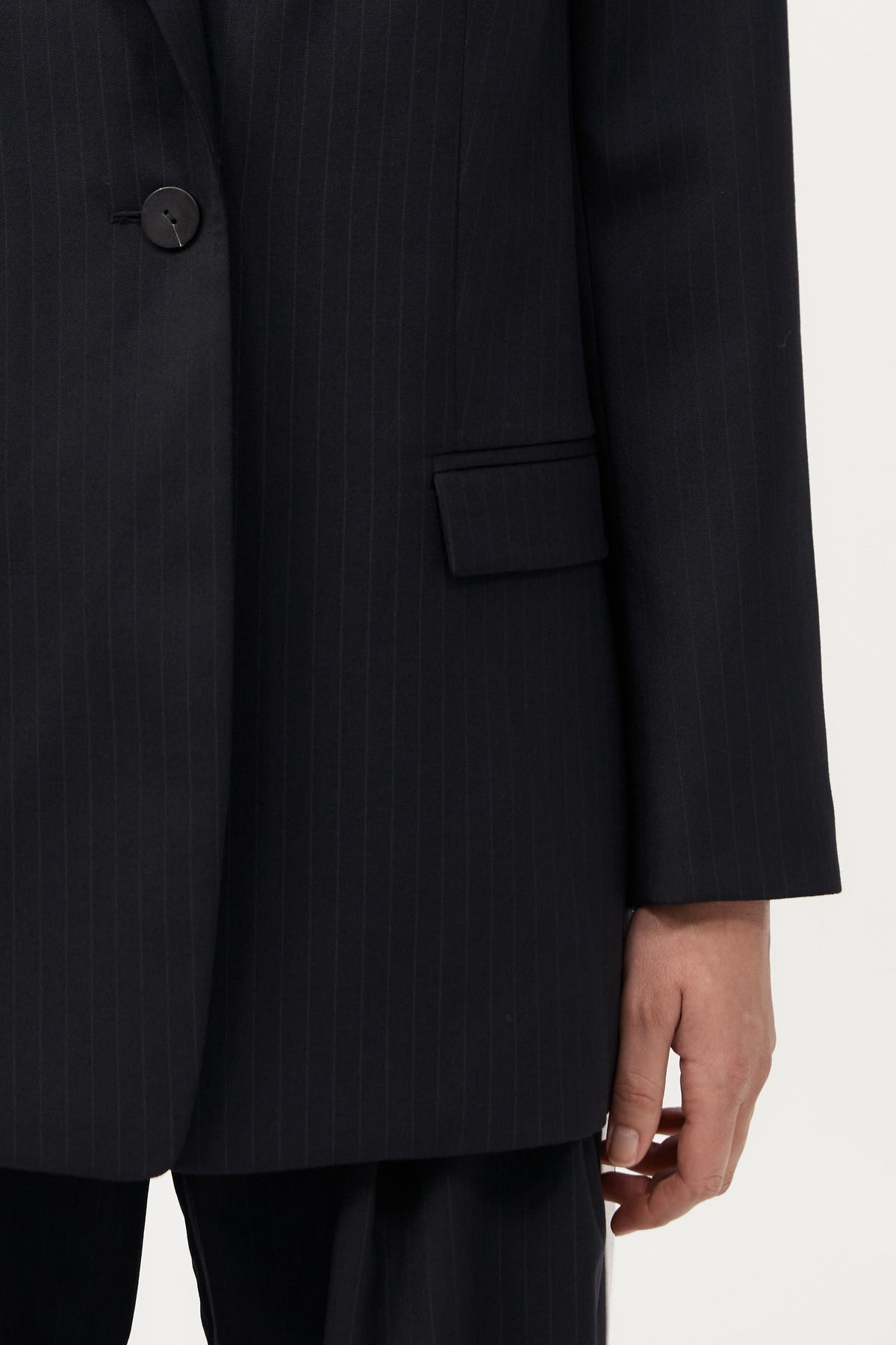 Split Back Blazer - Black Pinstripe