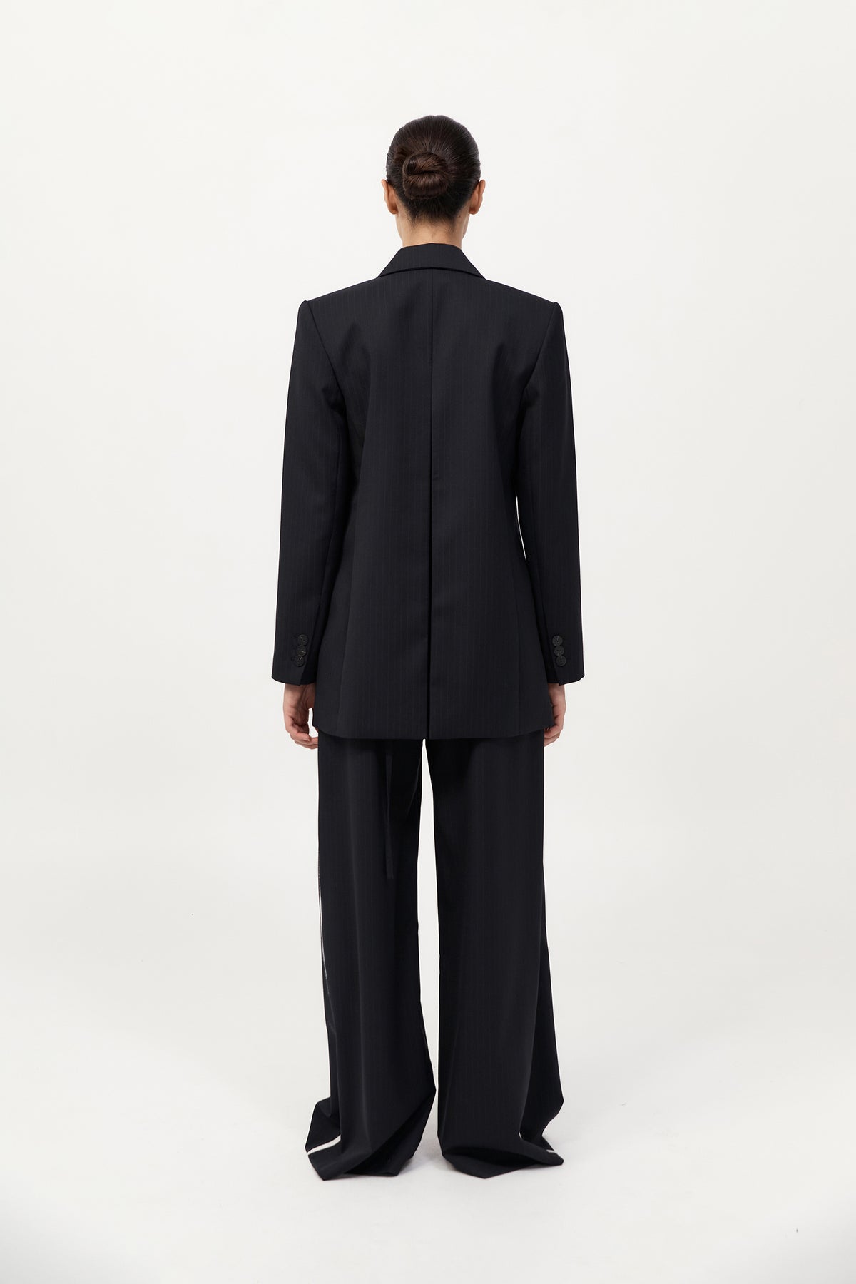 Split Back Blazer - Black Pinstripe