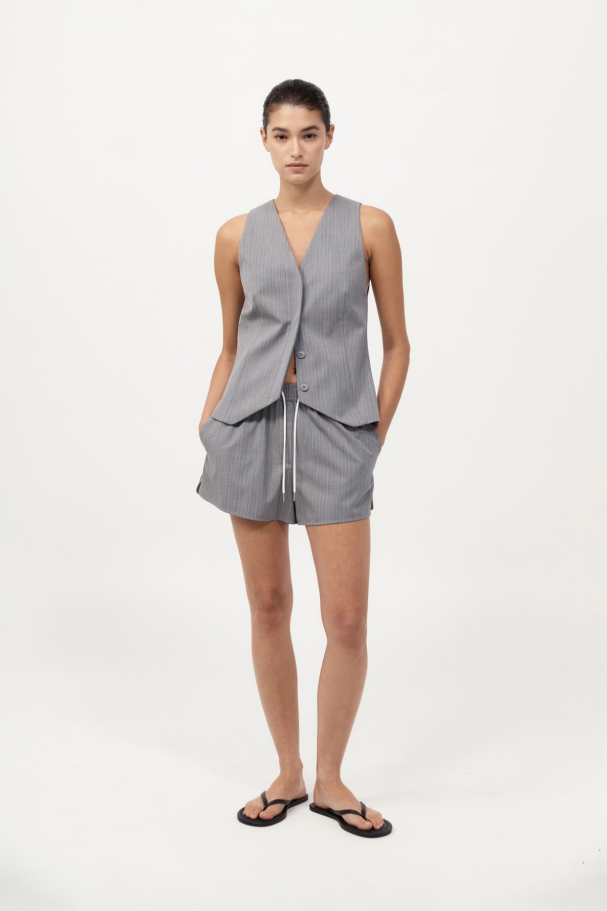 Tailored Boxer Shorts - Grey Pinstripe