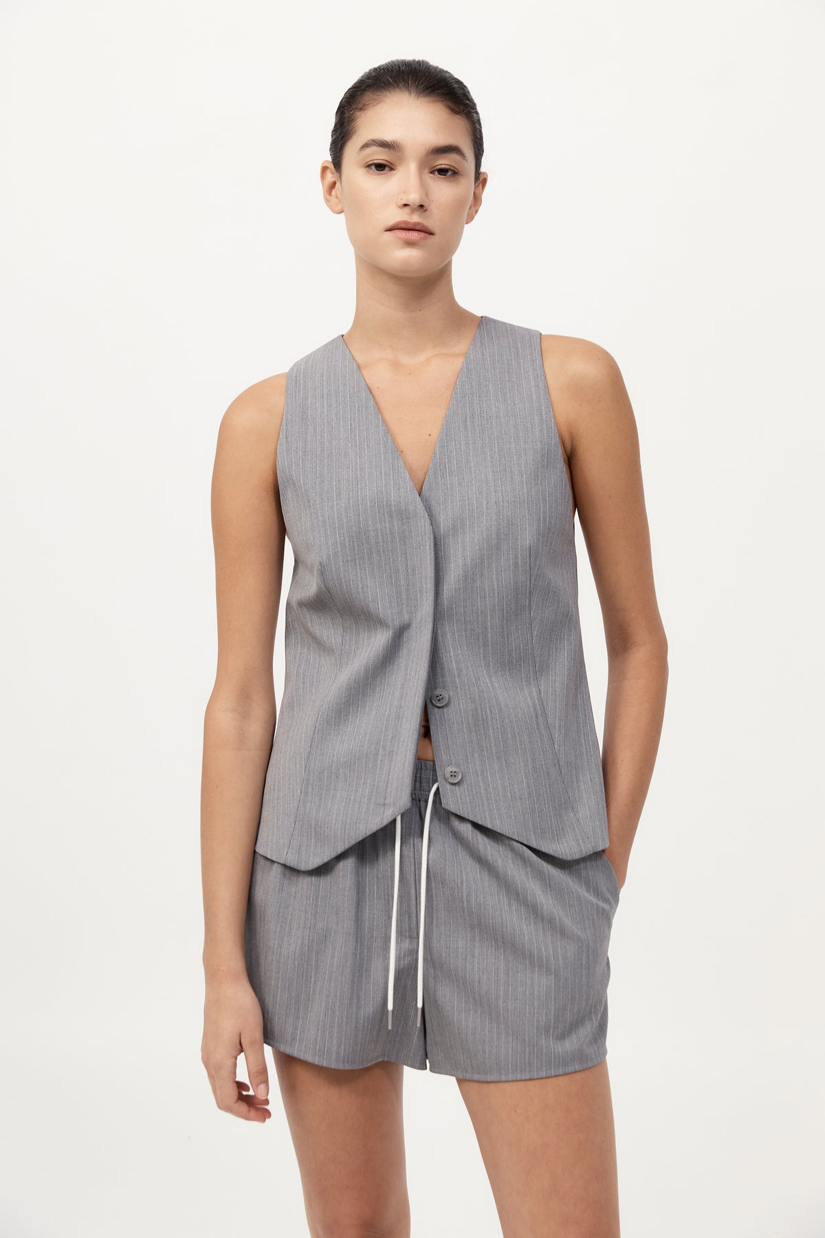 Pinstripe Wool Vest - Grey Pinstripe