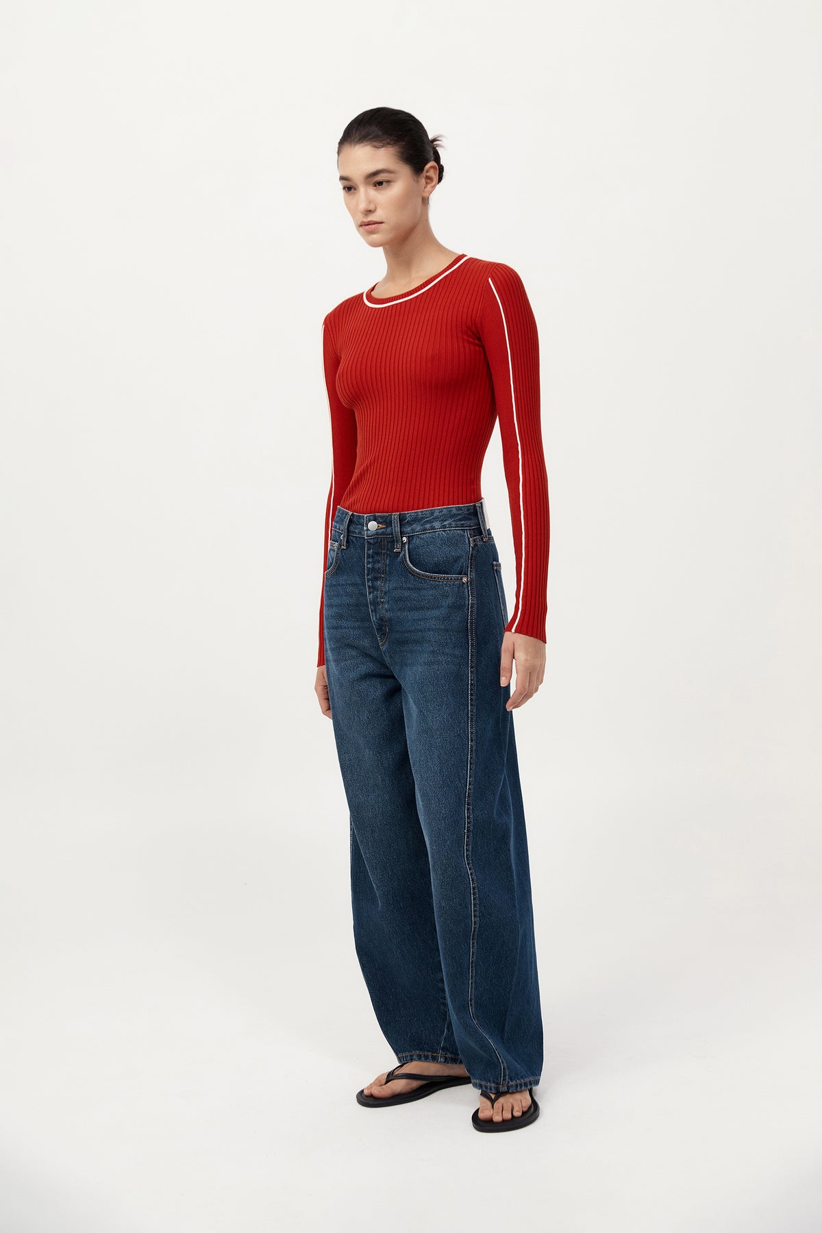 Fine Line Long Sleeve Top - Red / Off White