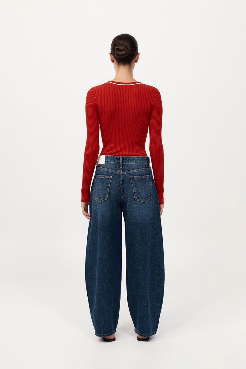 Fine Line Long Sleeve Top - Red / Off White