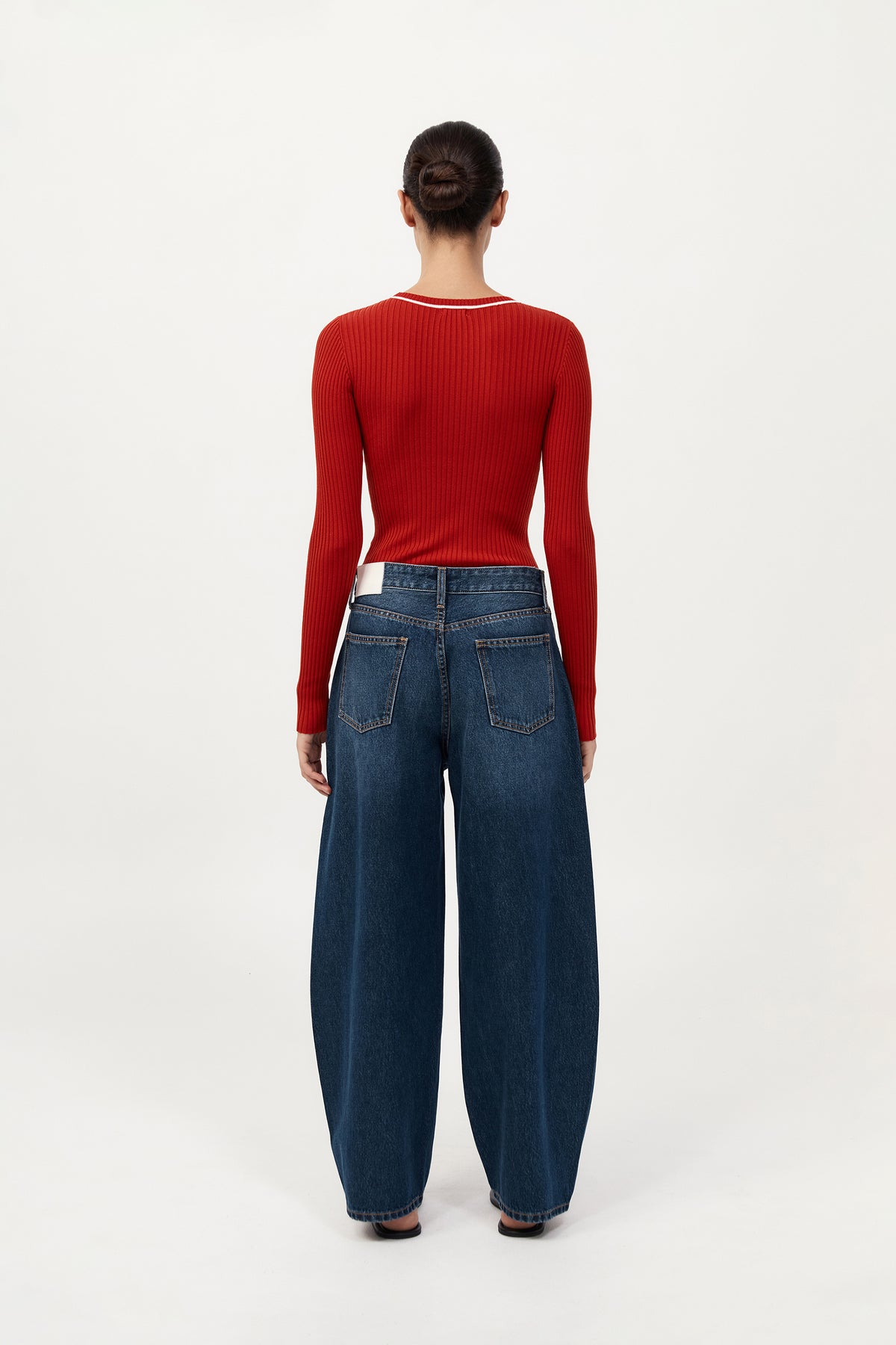 Fine Line Long Sleeve Top - Red / Off White