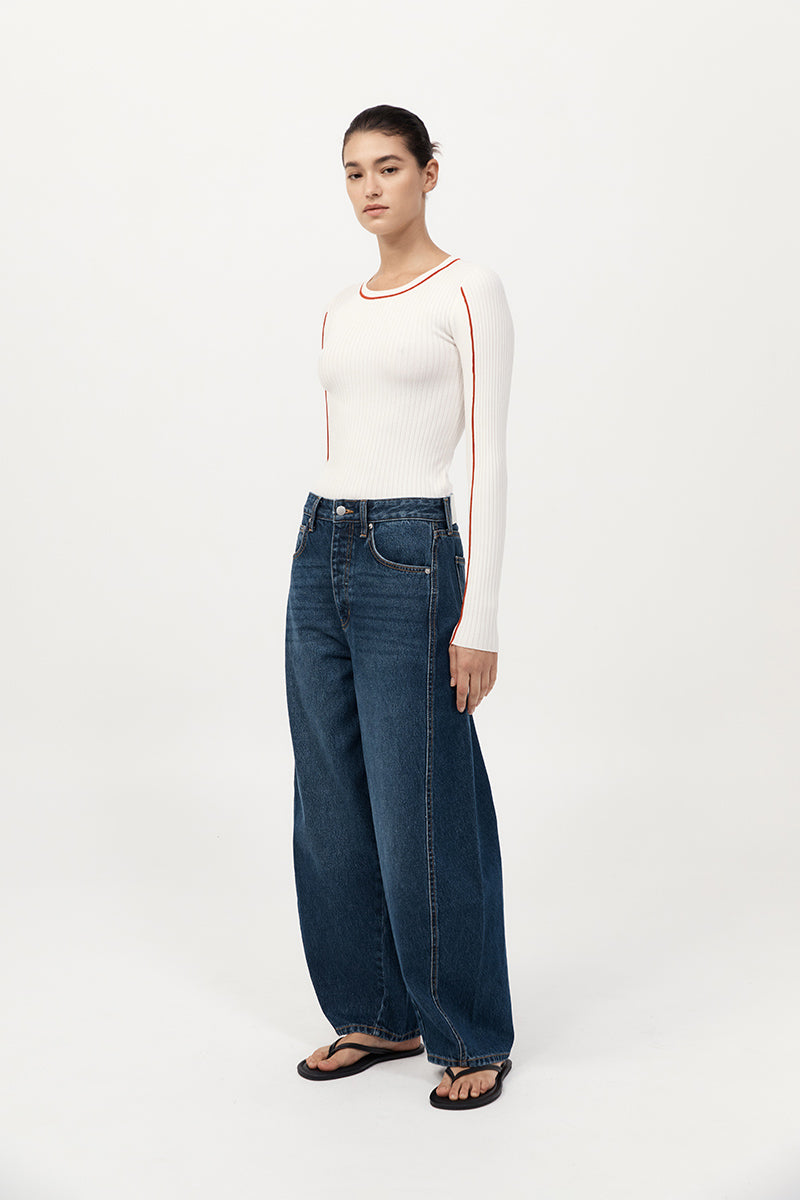 Fine Line Long Sleeve Top - Off White / Red