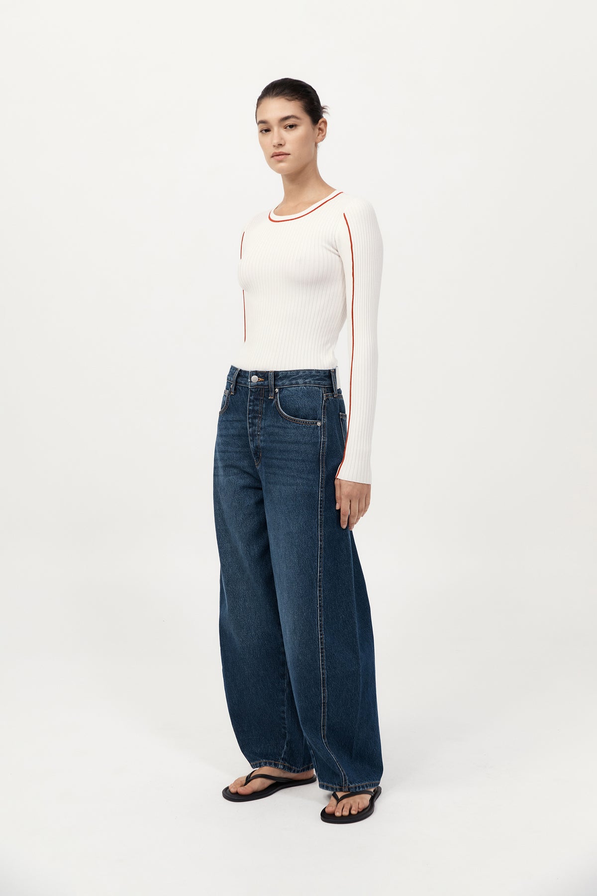 Fine Line Long Sleeve Top - Off White / Red