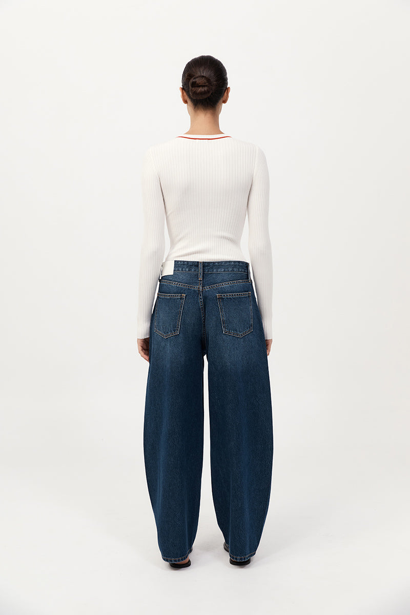 Fine Line Long Sleeve Top - Off White / Red