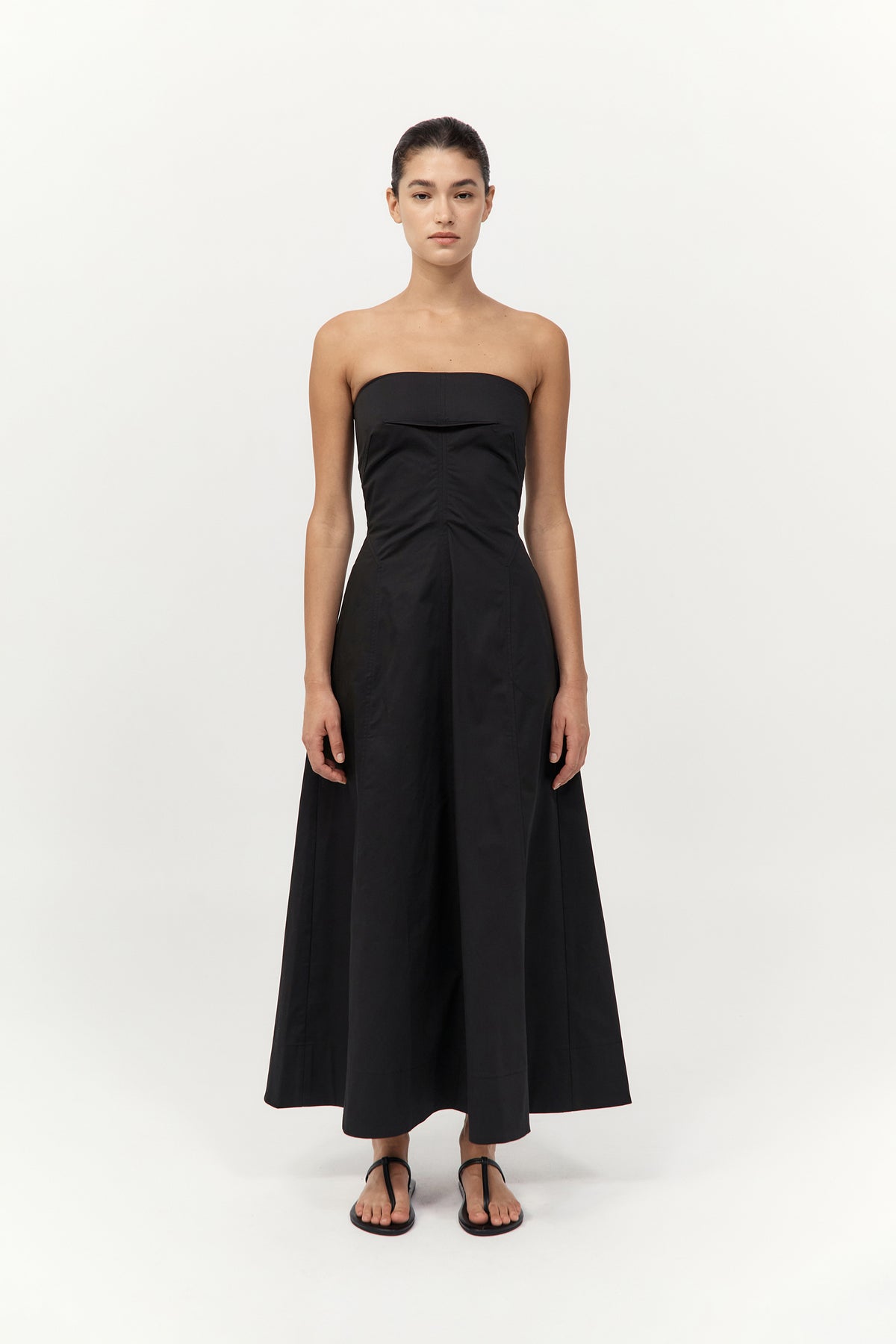 Sculpted Cotton Strapless Dress - Black