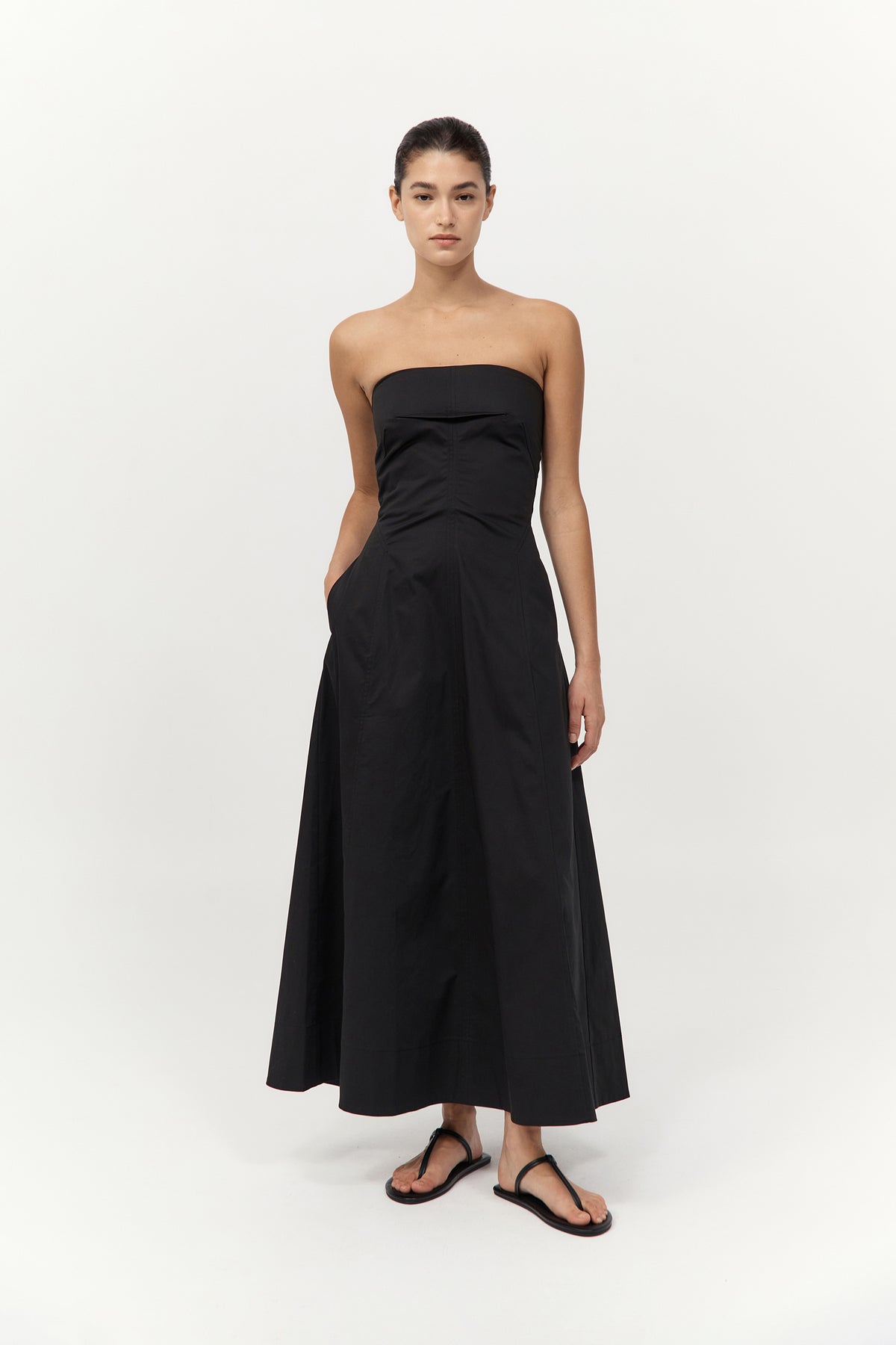 Sculpted Cotton Strapless Dress - Black