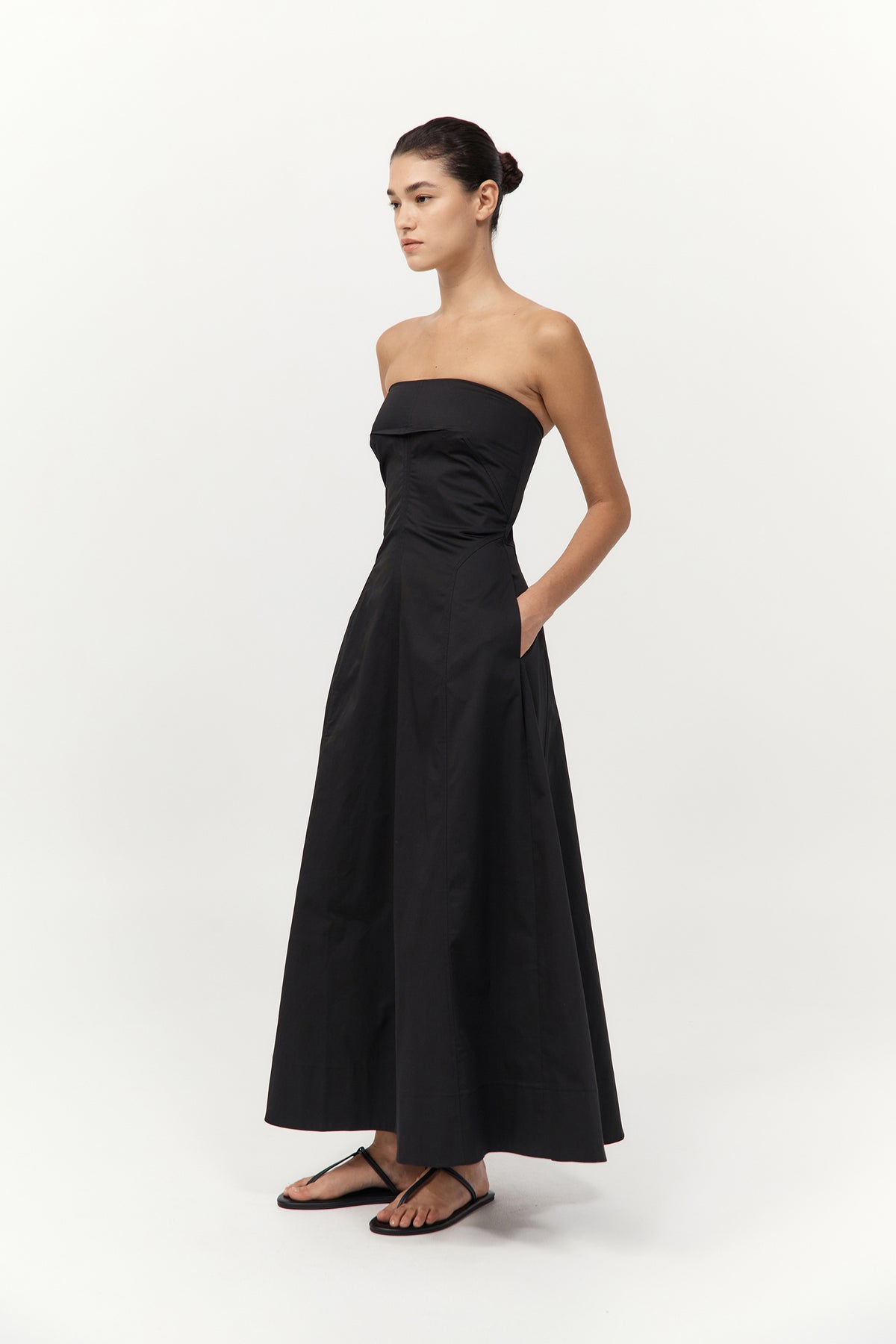 Sculpted Cotton Strapless Dress - Black