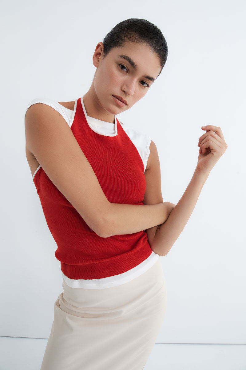 Fine Line Halter Top - Red