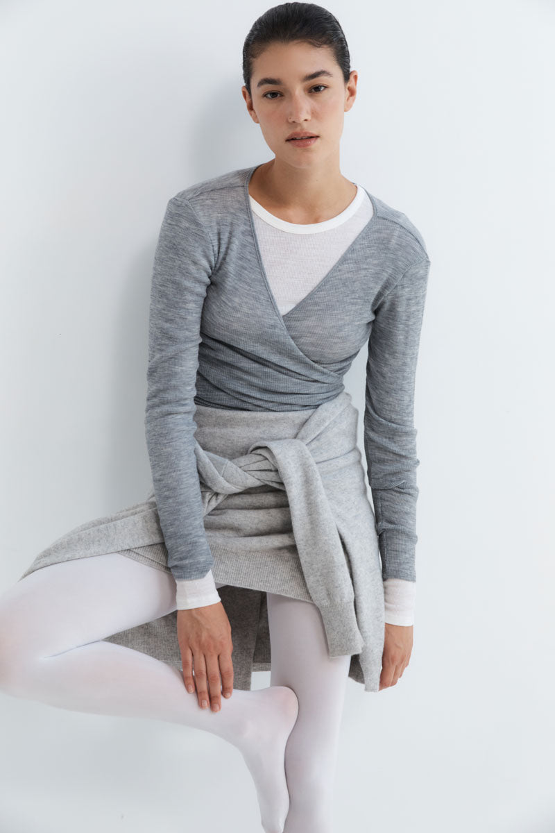 Baby Wool Wrap Top - Grey Marle