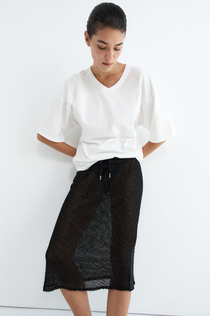 Glass Beaded Mesh Skirt - Jet Black