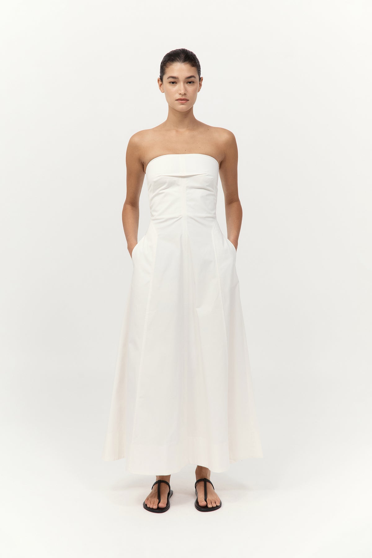 Sculpted Cotton Strapless Dress - Milk