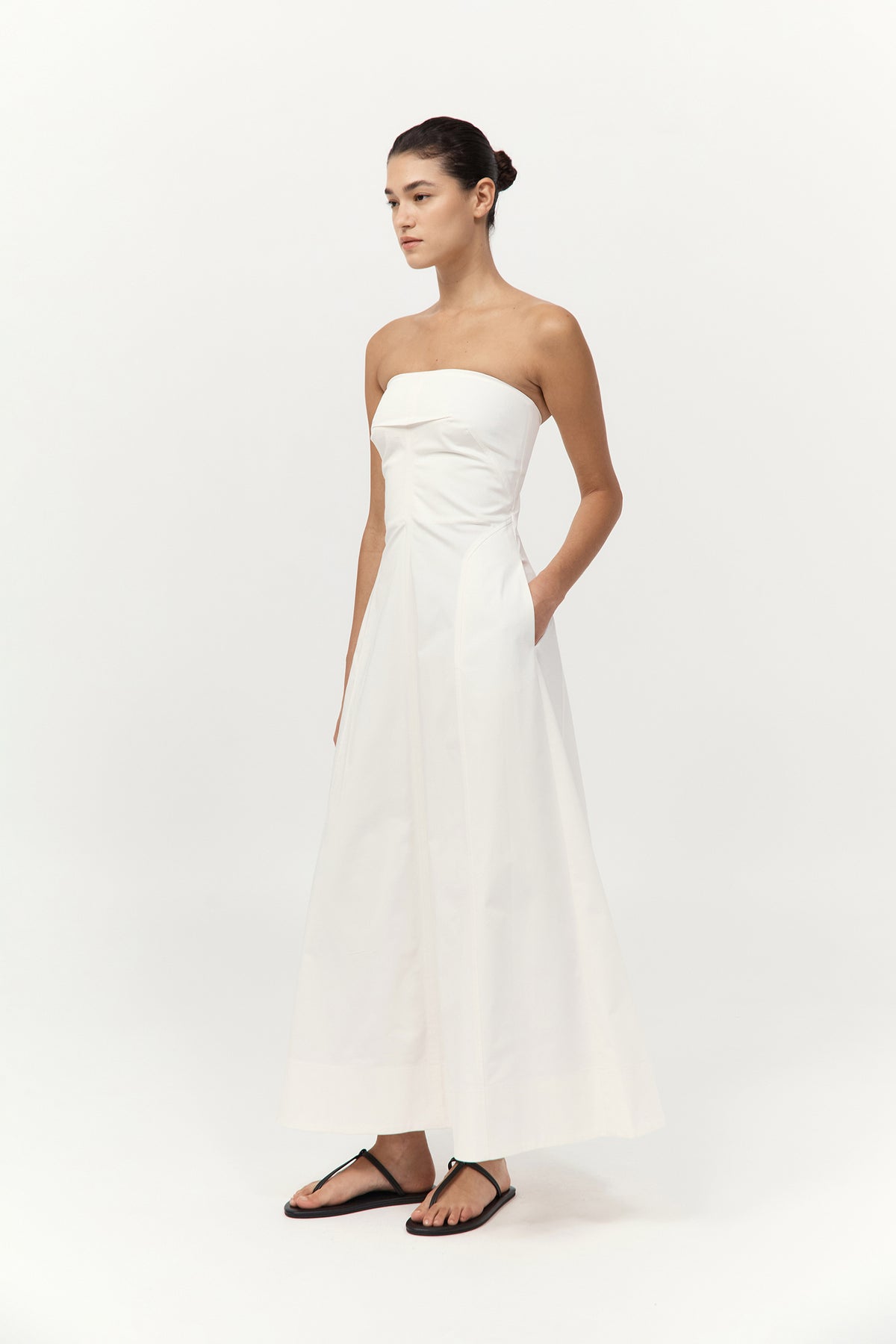 Sculpted Cotton Strapless Dress - Milk