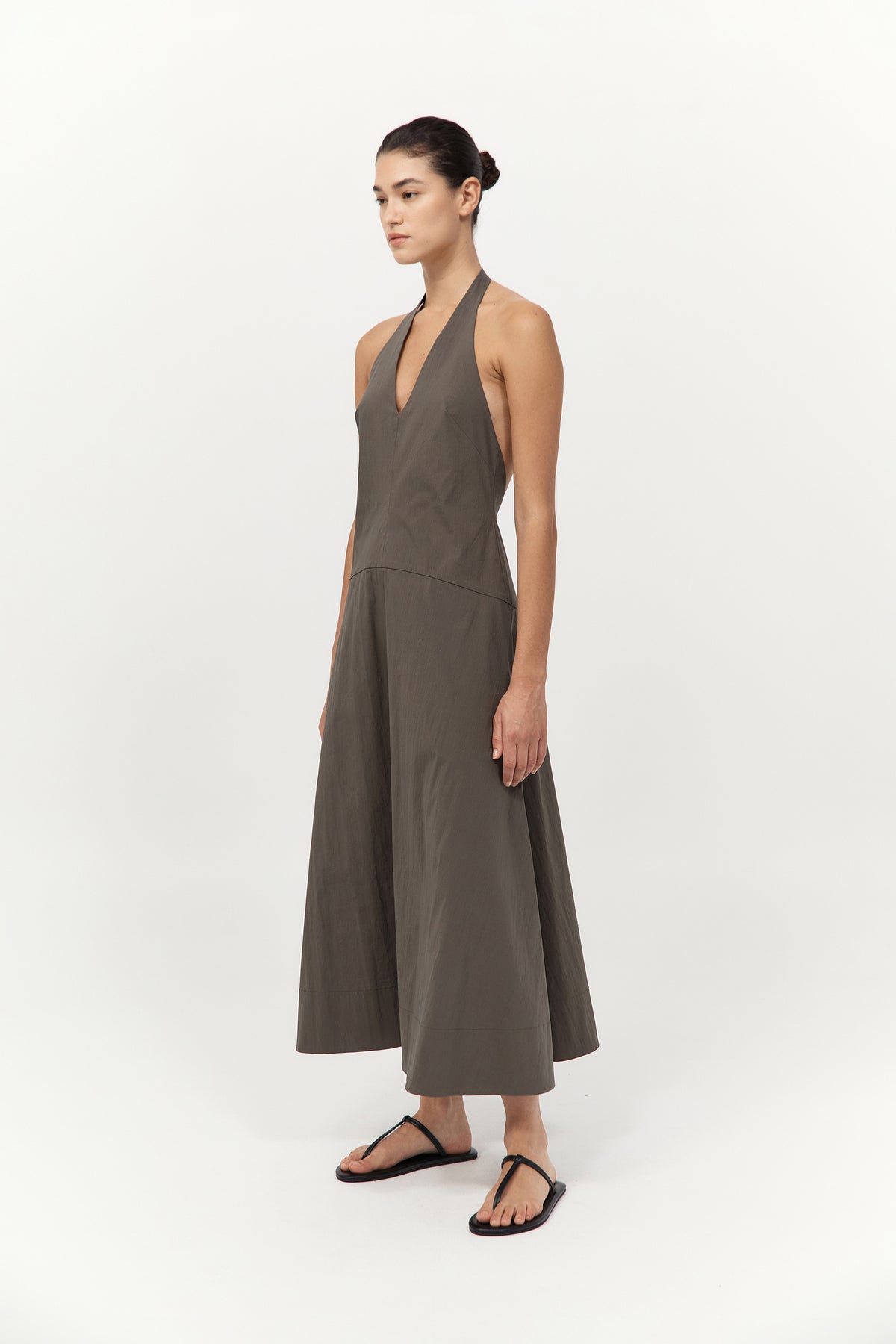 Halter Plunge Dress - Khaki