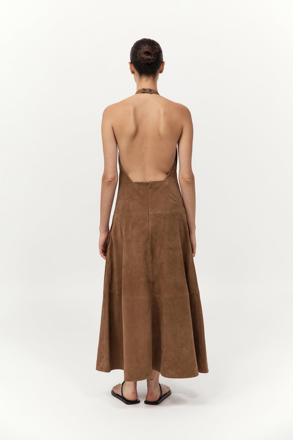 Suede Halter Plunge Dress - Toffee