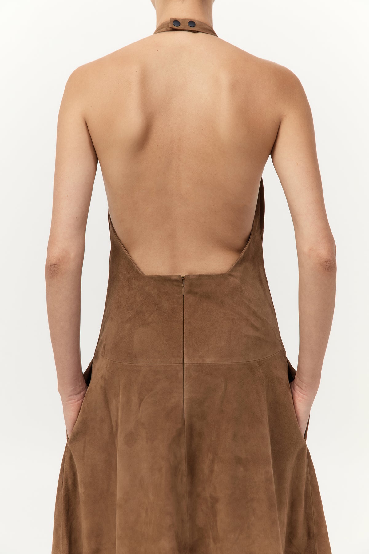 St. Agni | Suede Halter Plunge Dress - Toffee St. Agni | Suede Halter Plunge Dress - Toffee