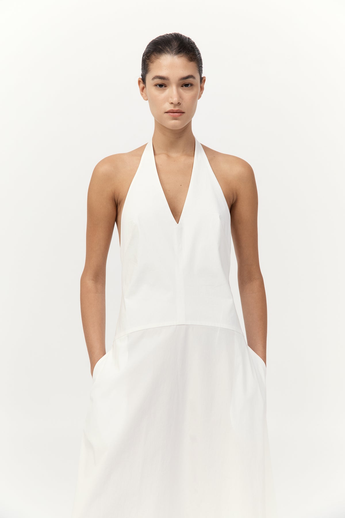 Halter Plunge Dress - White