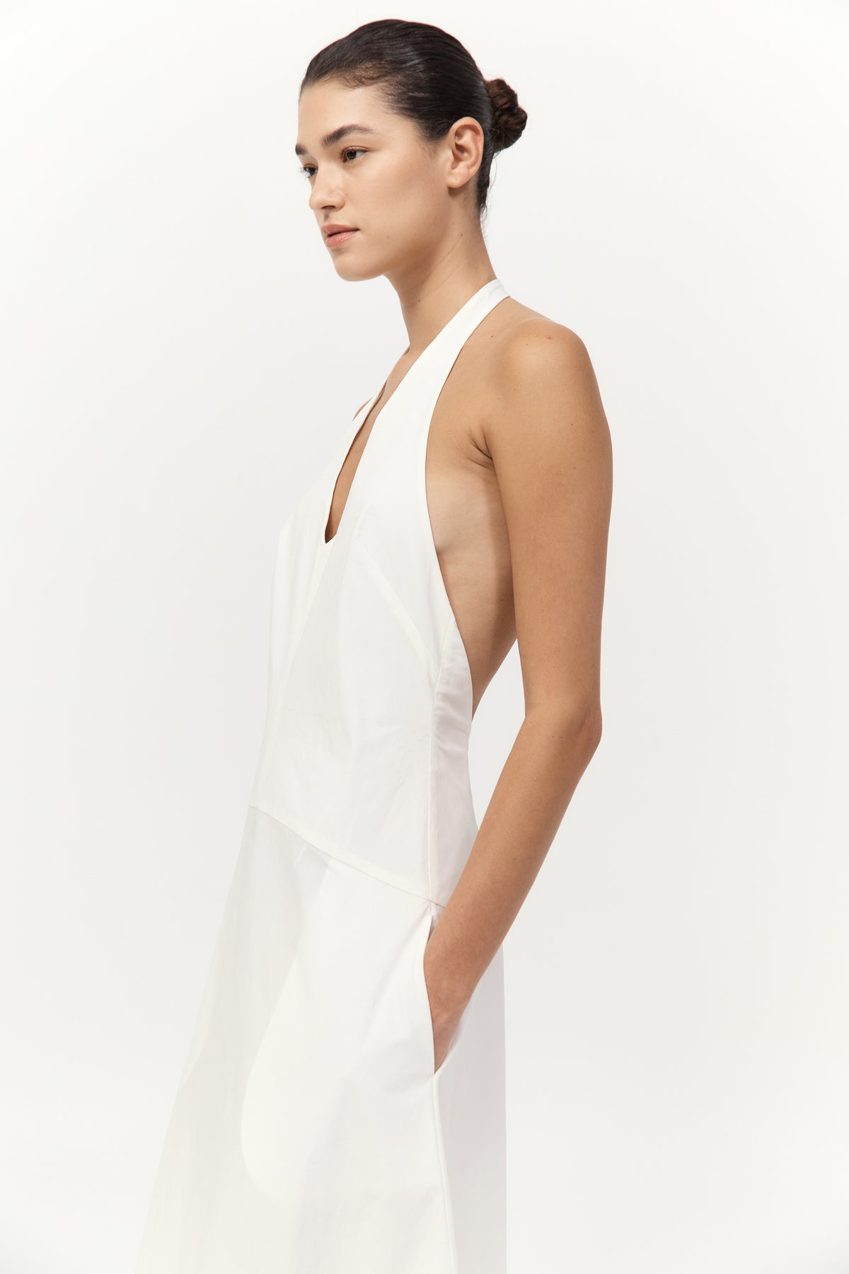 Halter Plunge Dress - White