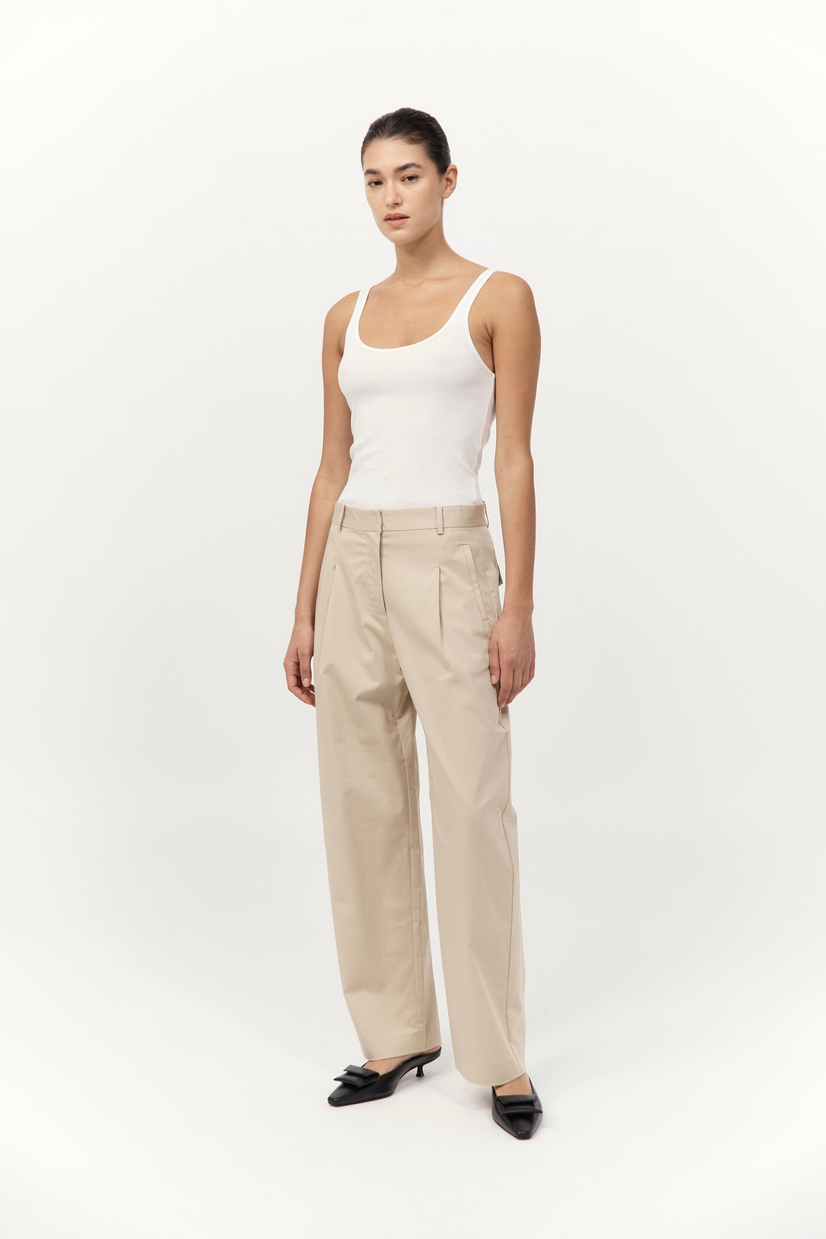 Cotton Barrel Leg Pants - Champagne