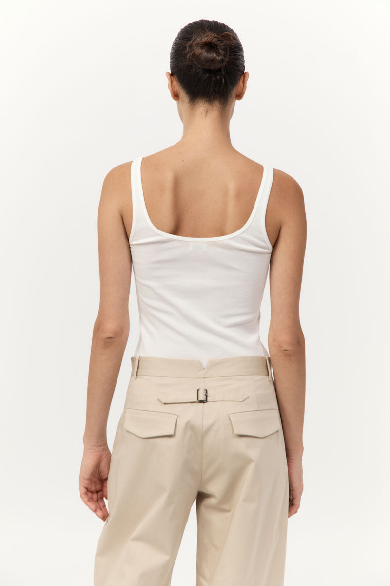 Organic Cotton Slim Scoop Tank - White